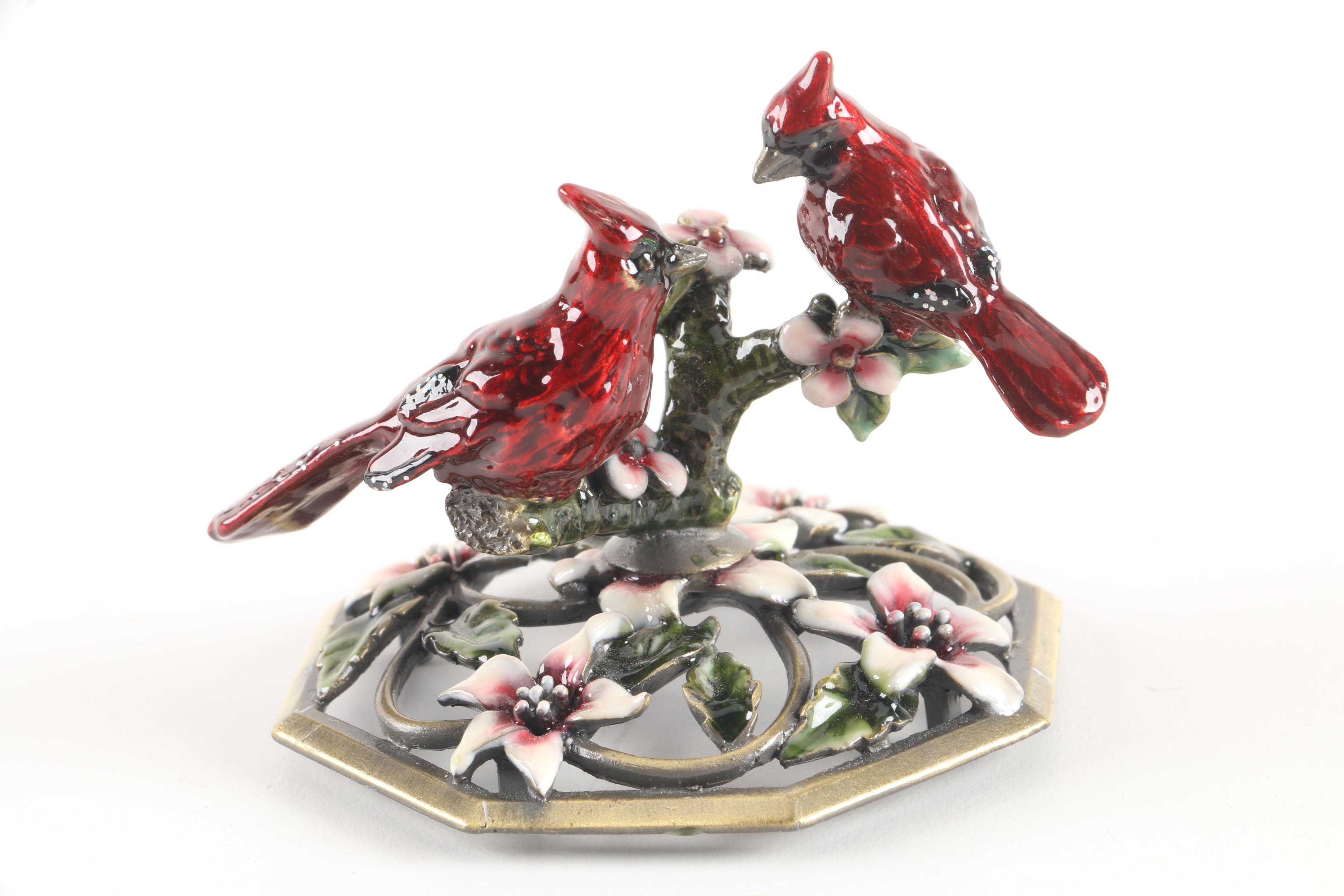 Cardinal Themed Enamel and Crystal Trinket Box