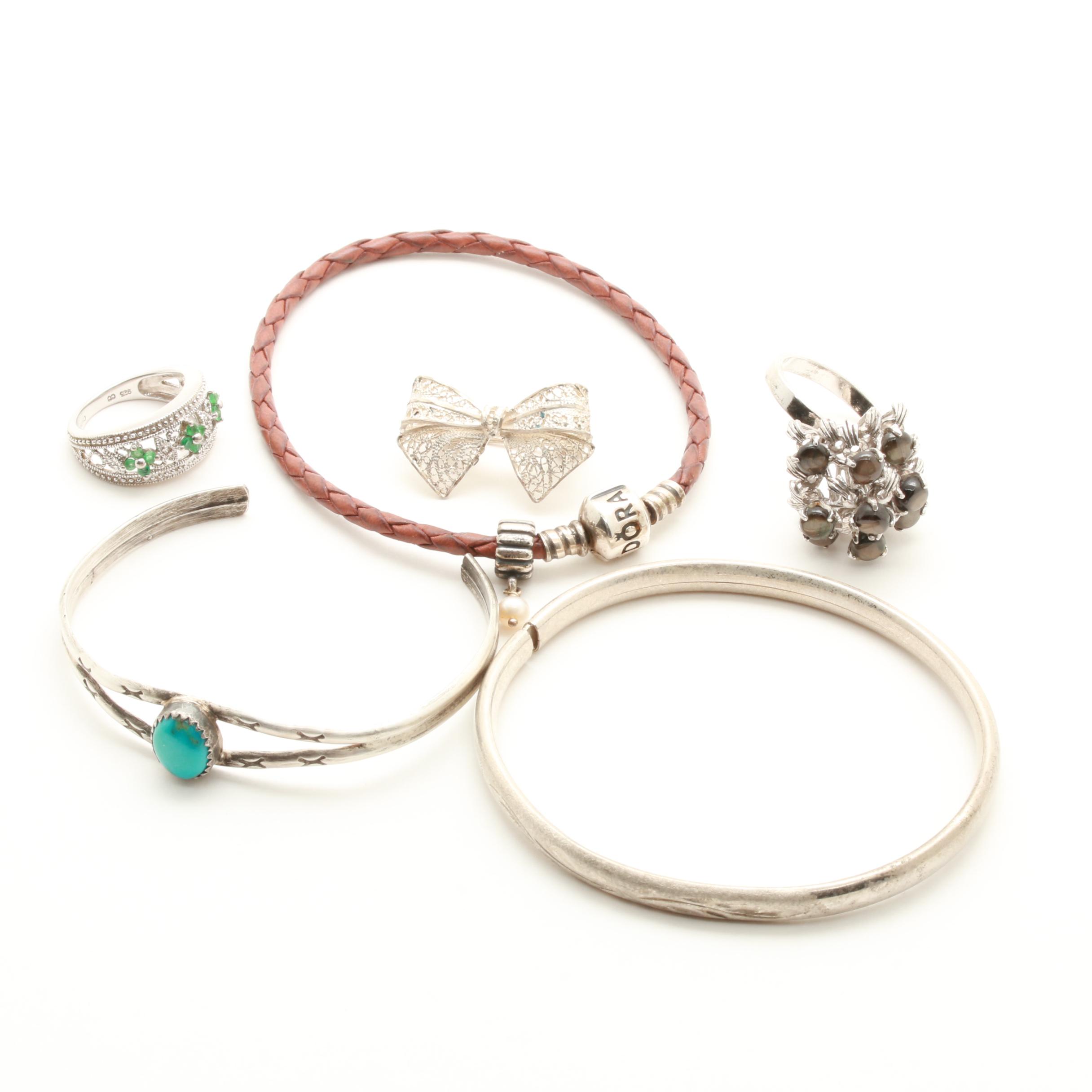 Sterling Silver Jewelry Assortment Including Black Star Sapphire and Diamonds