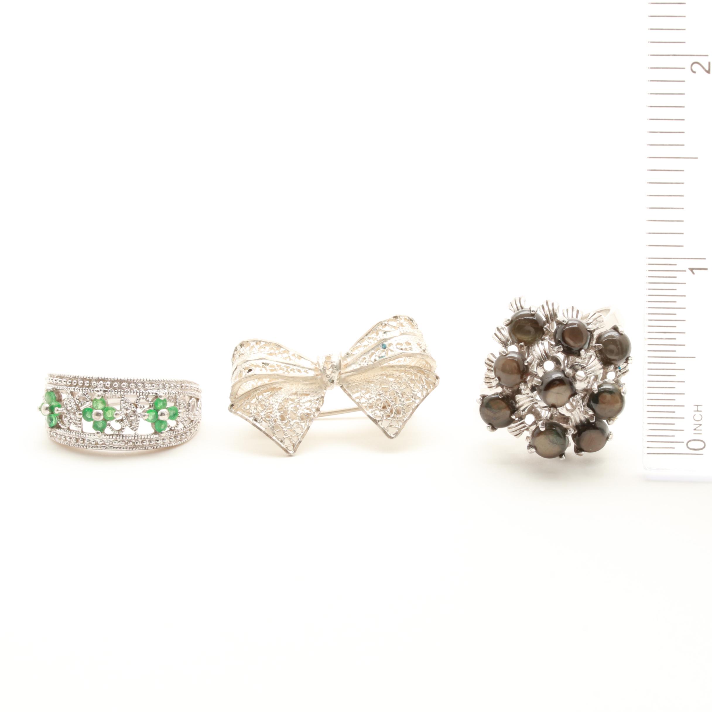 Sterling Silver Jewelry Assortment Including Black Star Sapphire and Diamonds