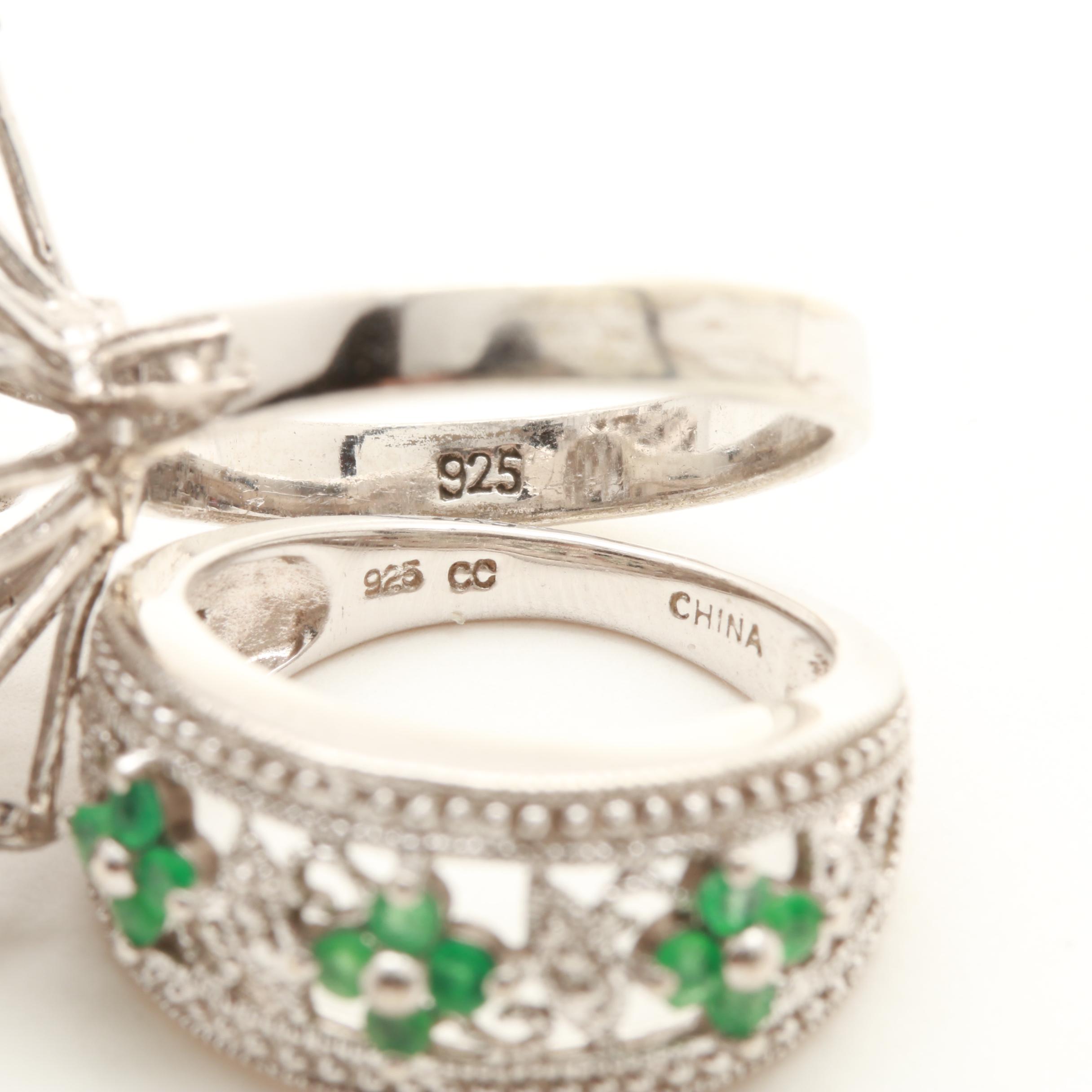 Sterling Silver Jewelry Assortment Including Black Star Sapphire and Diamonds