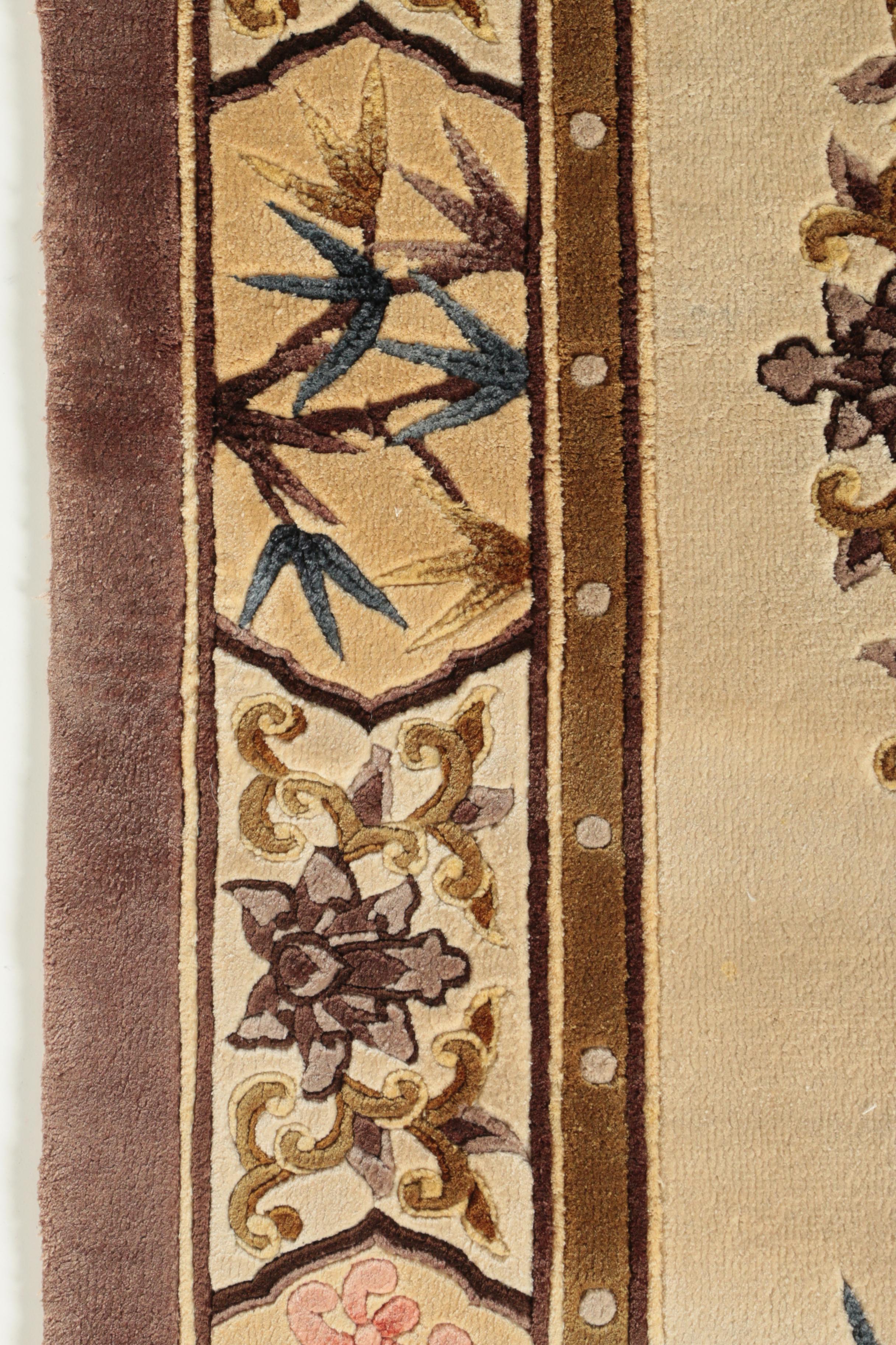 Hand-Knotted Chinese Carved Wool-Silk Blend Accent Rug