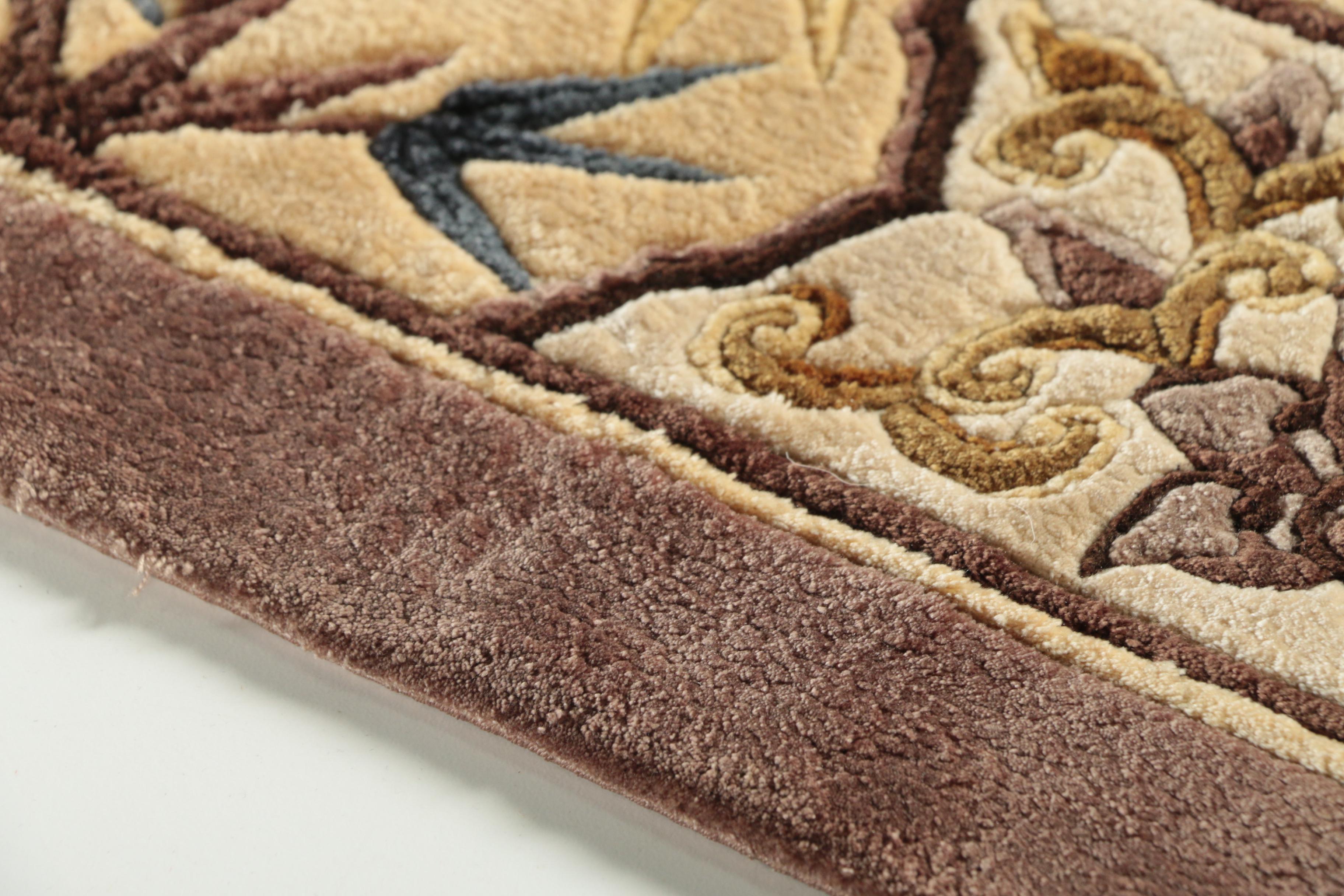 Hand-Knotted Chinese Carved Wool-Silk Blend Accent Rug