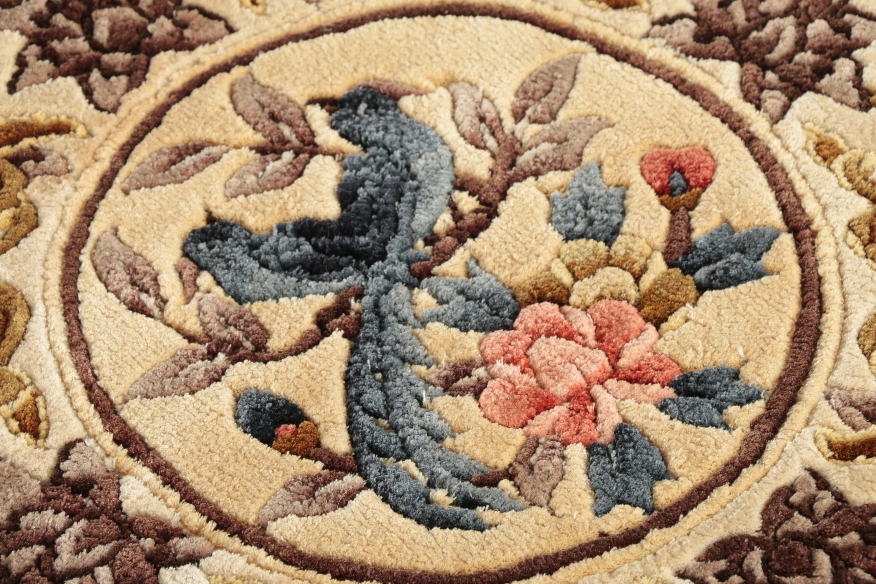 Hand-Knotted Chinese Carved Wool-Silk Blend Accent Rug