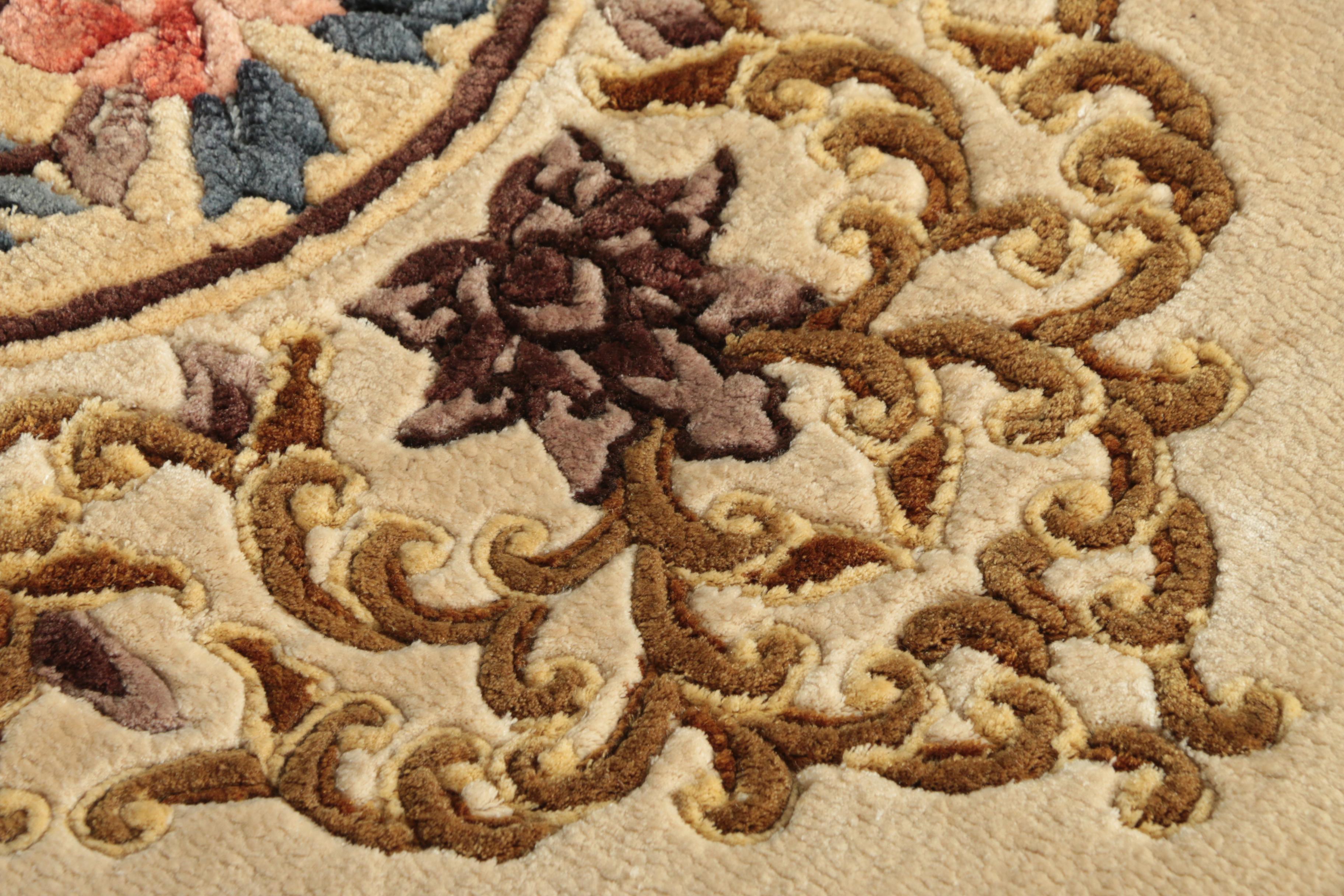 Hand-Knotted Chinese Carved Wool-Silk Blend Accent Rug