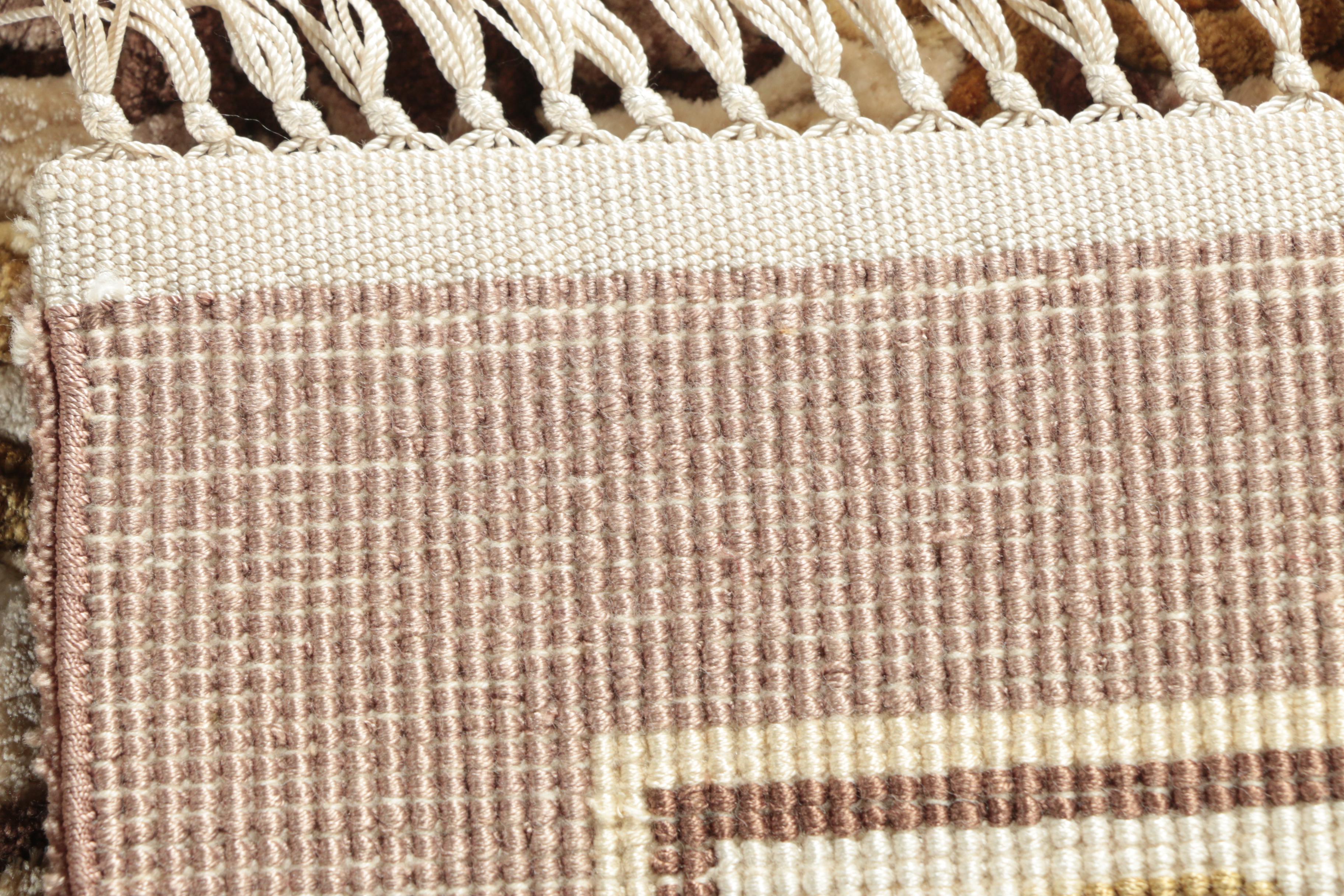 Hand-Knotted Chinese Carved Wool-Silk Blend Accent Rug