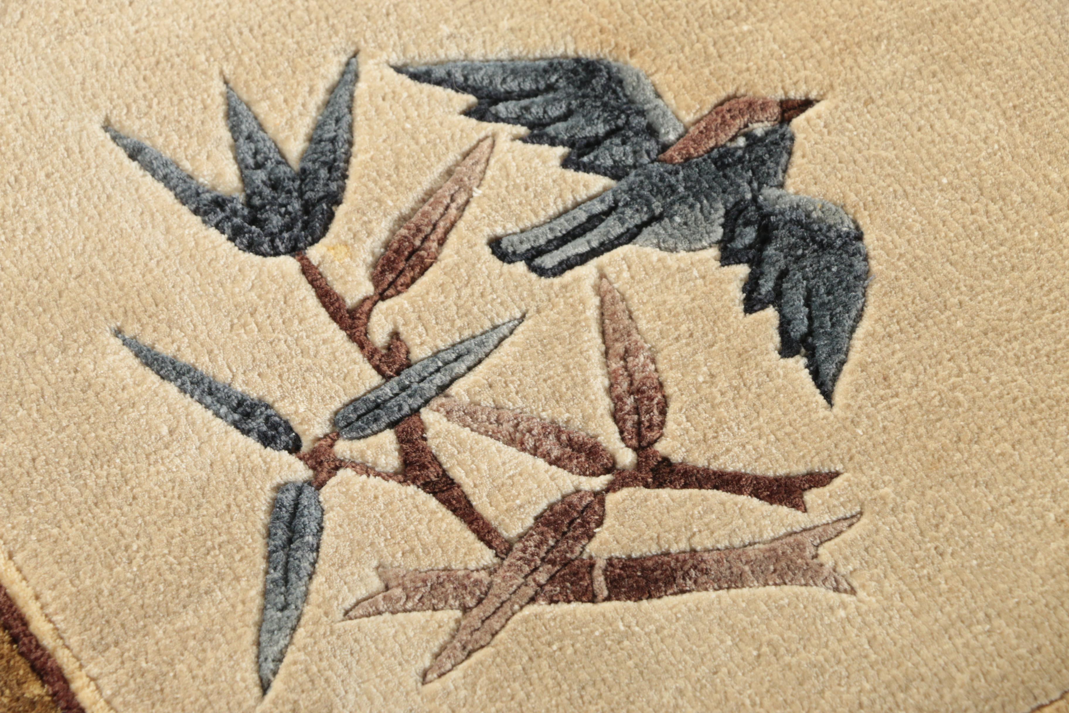 Hand-Knotted Chinese Carved Wool-Silk Blend Accent Rug