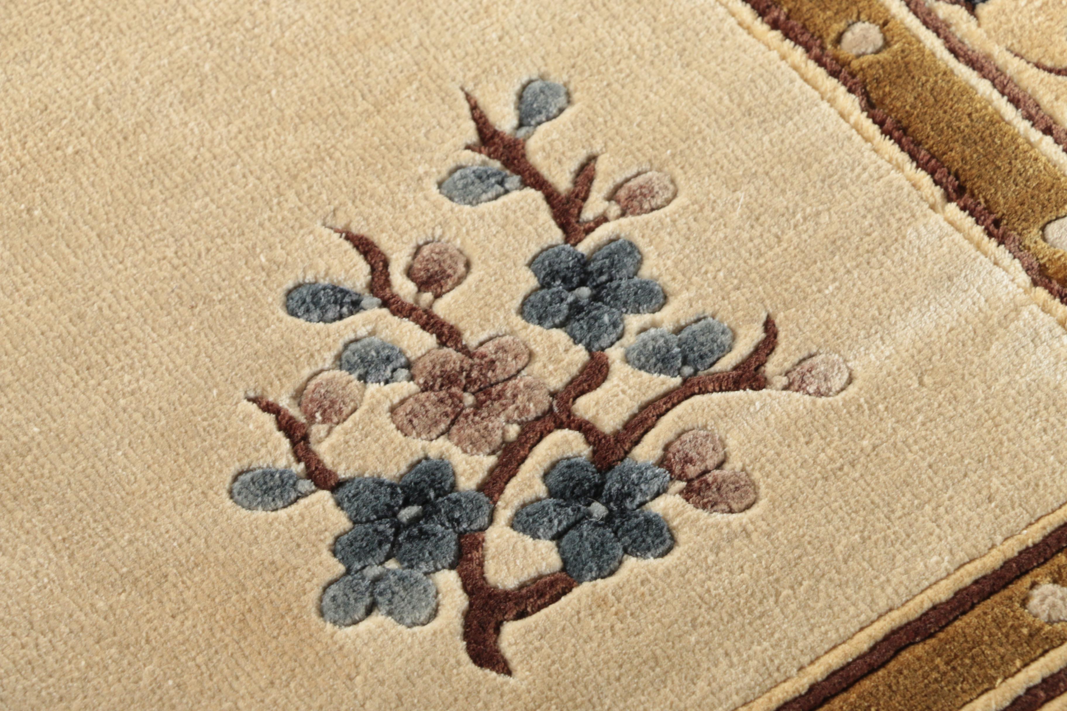 Hand-Knotted Chinese Carved Wool-Silk Blend Accent Rug