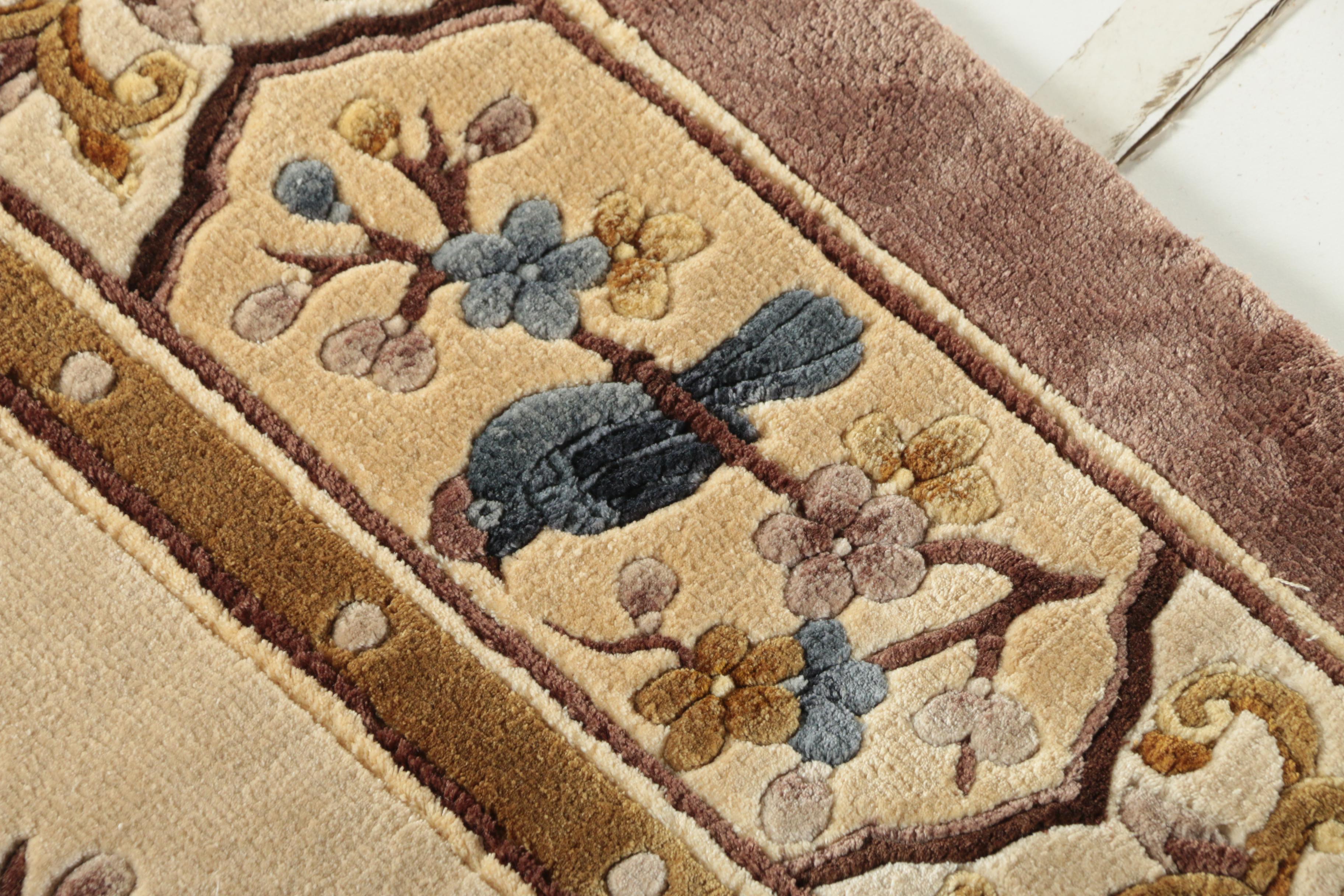 Hand-Knotted Chinese Carved Wool-Silk Blend Accent Rug