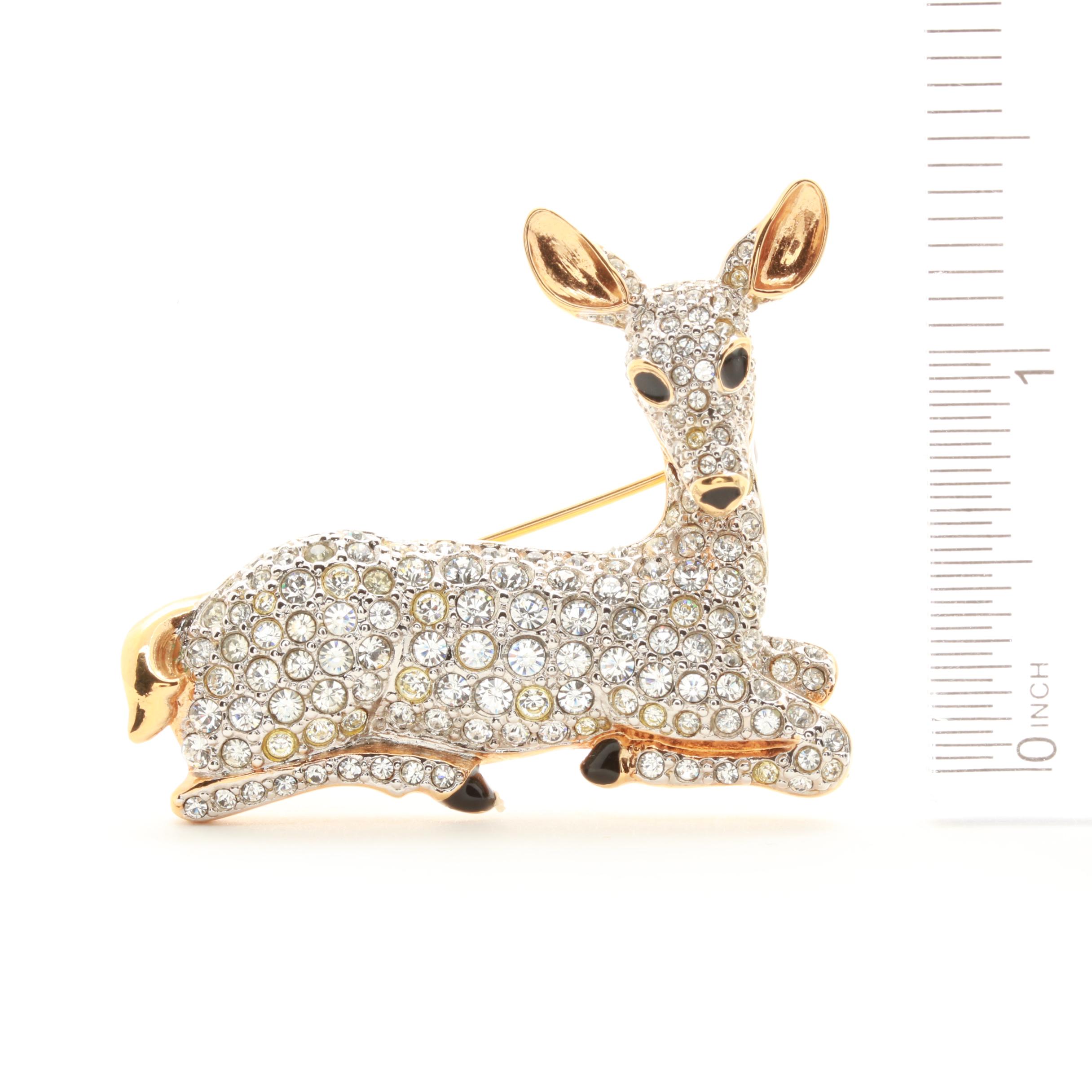 Swarovski Gold-Tone Crystal and Enameled Deer Brooch