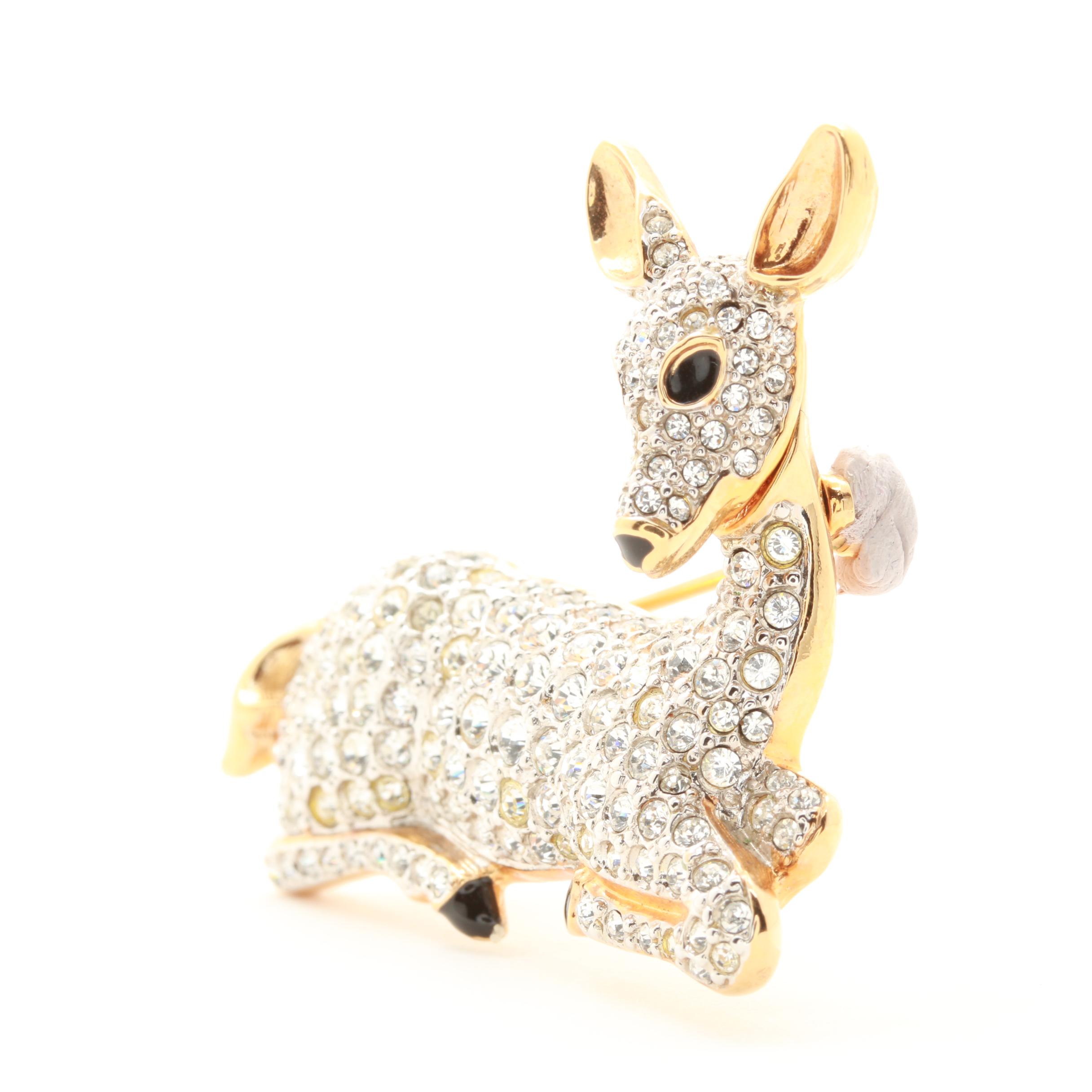 Swarovski Gold-Tone Crystal and Enameled Deer Brooch