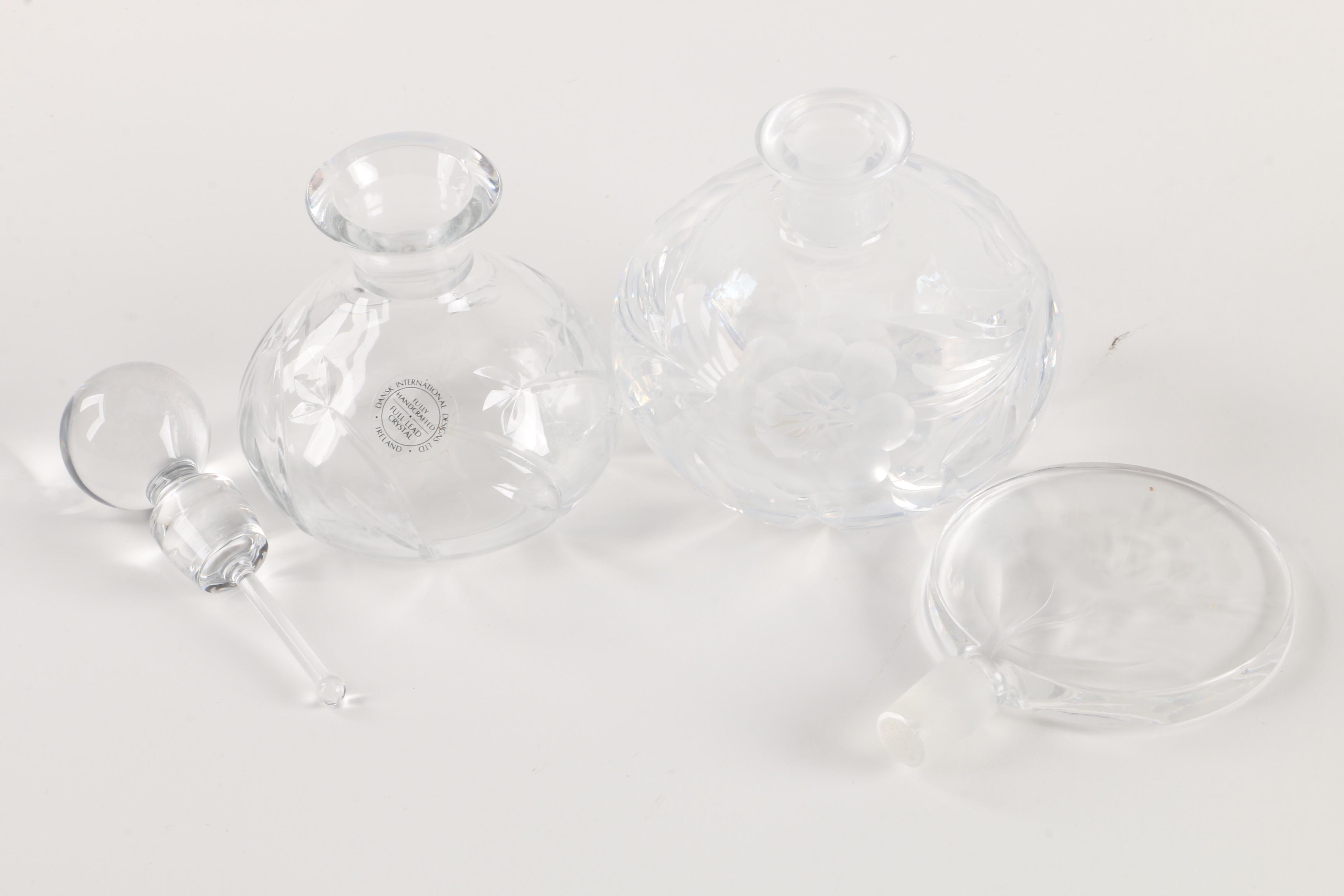 Crystal and Glass Perfume Bottles Featuring Silver Overlay