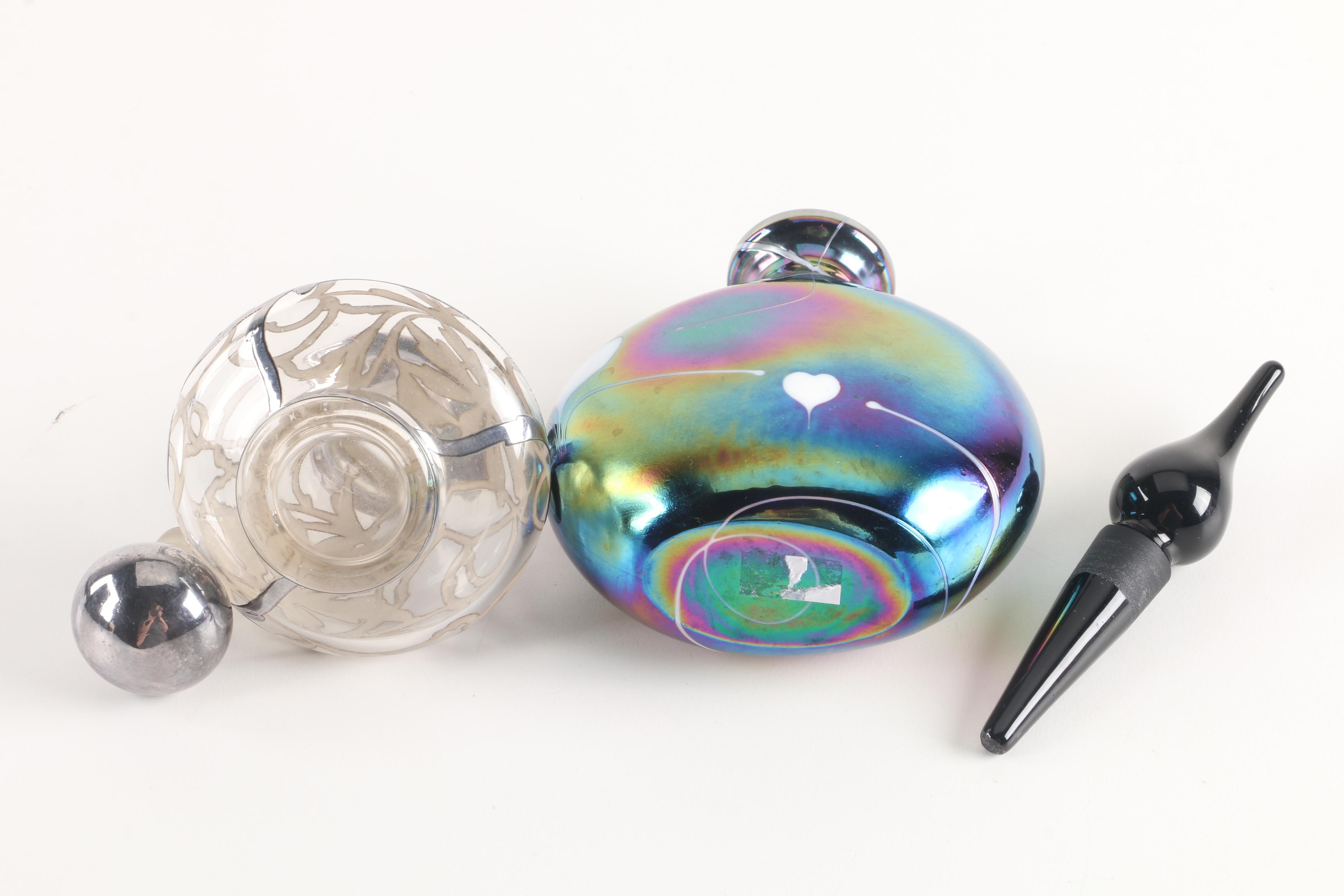 Crystal and Glass Perfume Bottles Featuring Silver Overlay