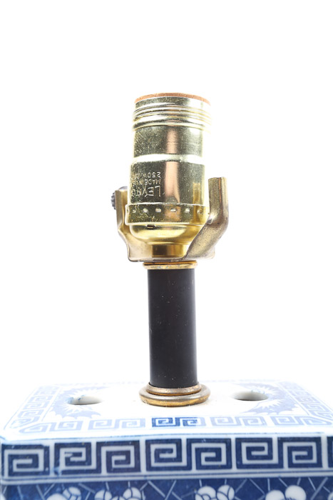 Vintage Chinese Blue and White Ceramic Table Lamps with Footed Metal Bases