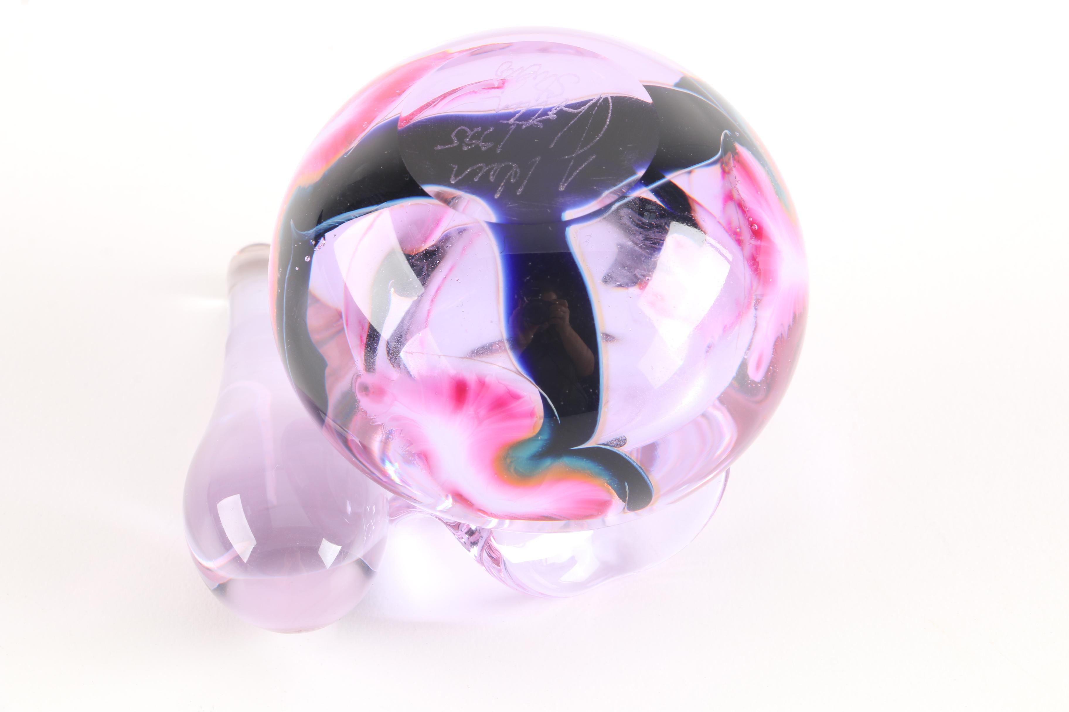 Signed and Dated Art Glass Bottle with Stopper