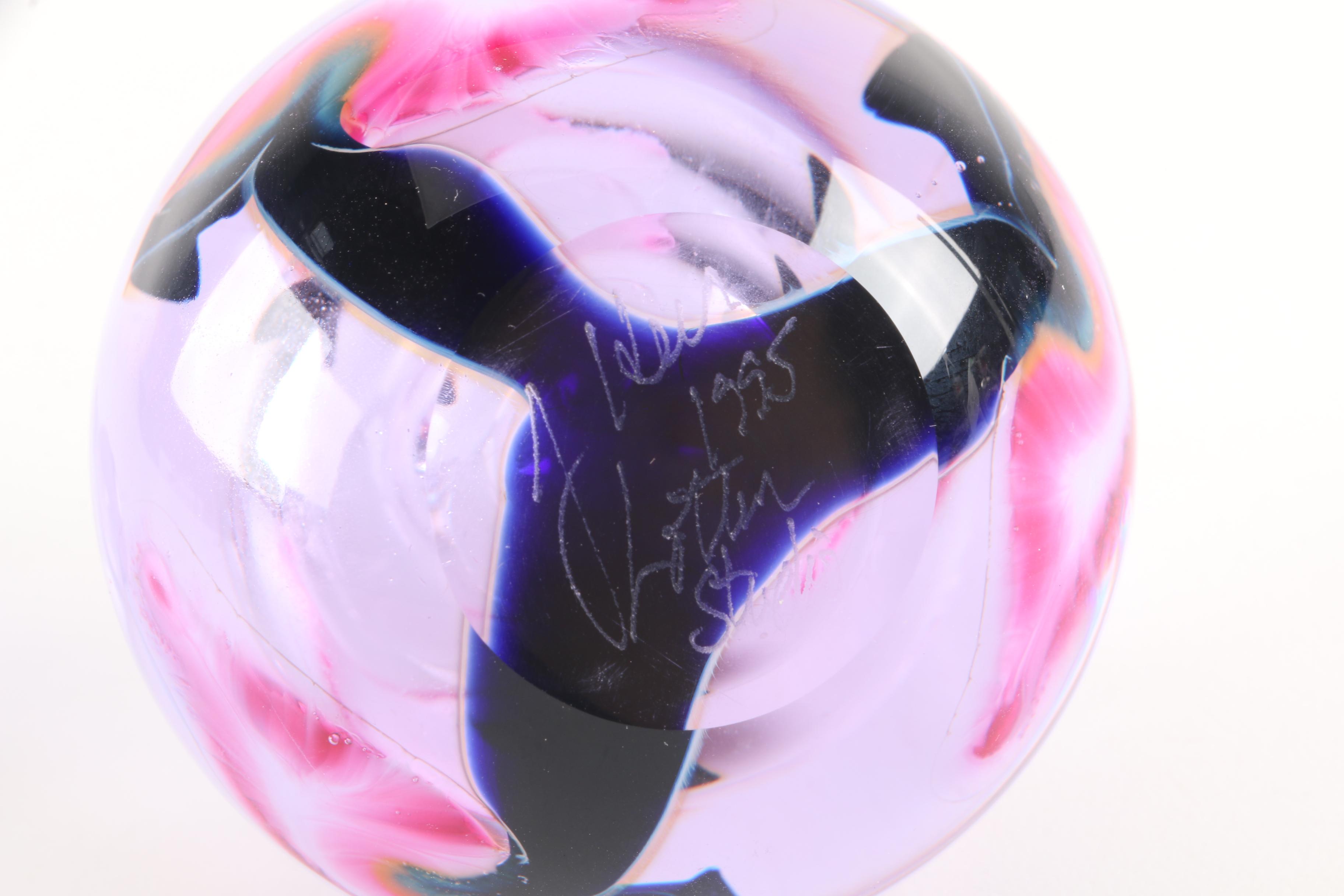 Signed and Dated Art Glass Bottle with Stopper