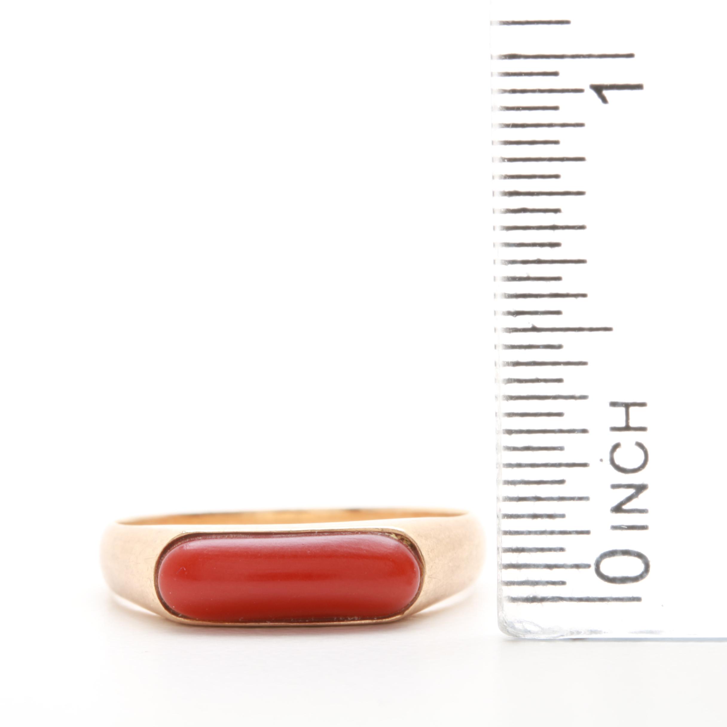 14K Yellow Gold Coral Ring