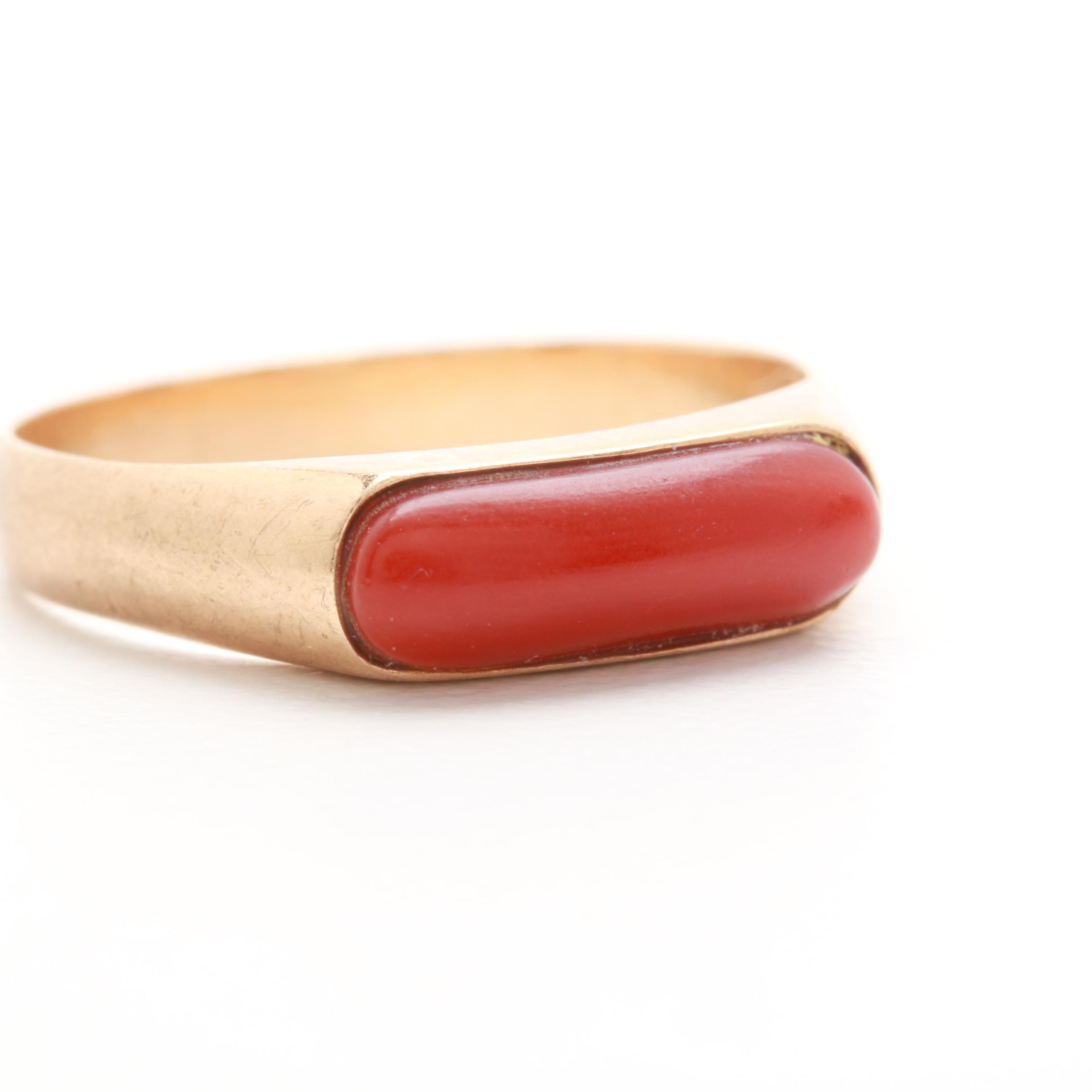 14K Yellow Gold Coral Ring