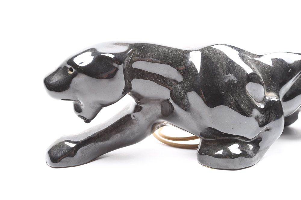 Mid-Century Vintage Black Panther Ceramic "TV Lamp"