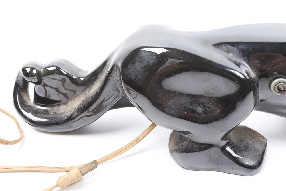 Mid-Century Vintage Black Panther Ceramic "TV Lamp"