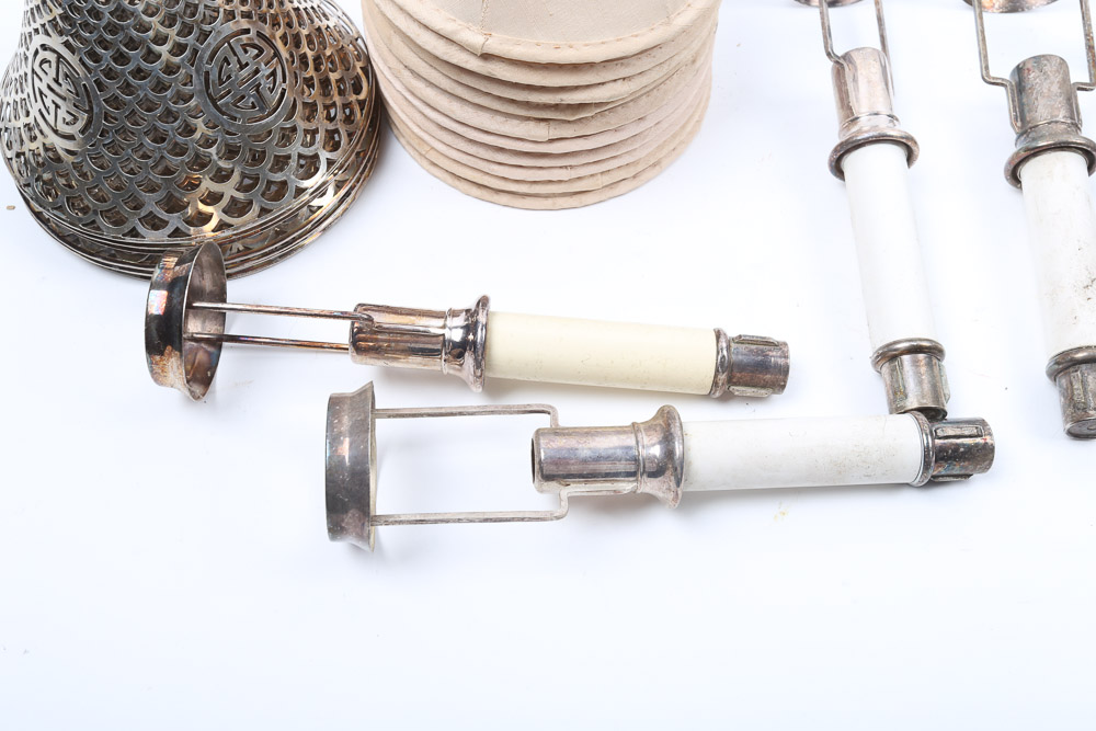 Silver Plate Faux Candlesticks with Shades