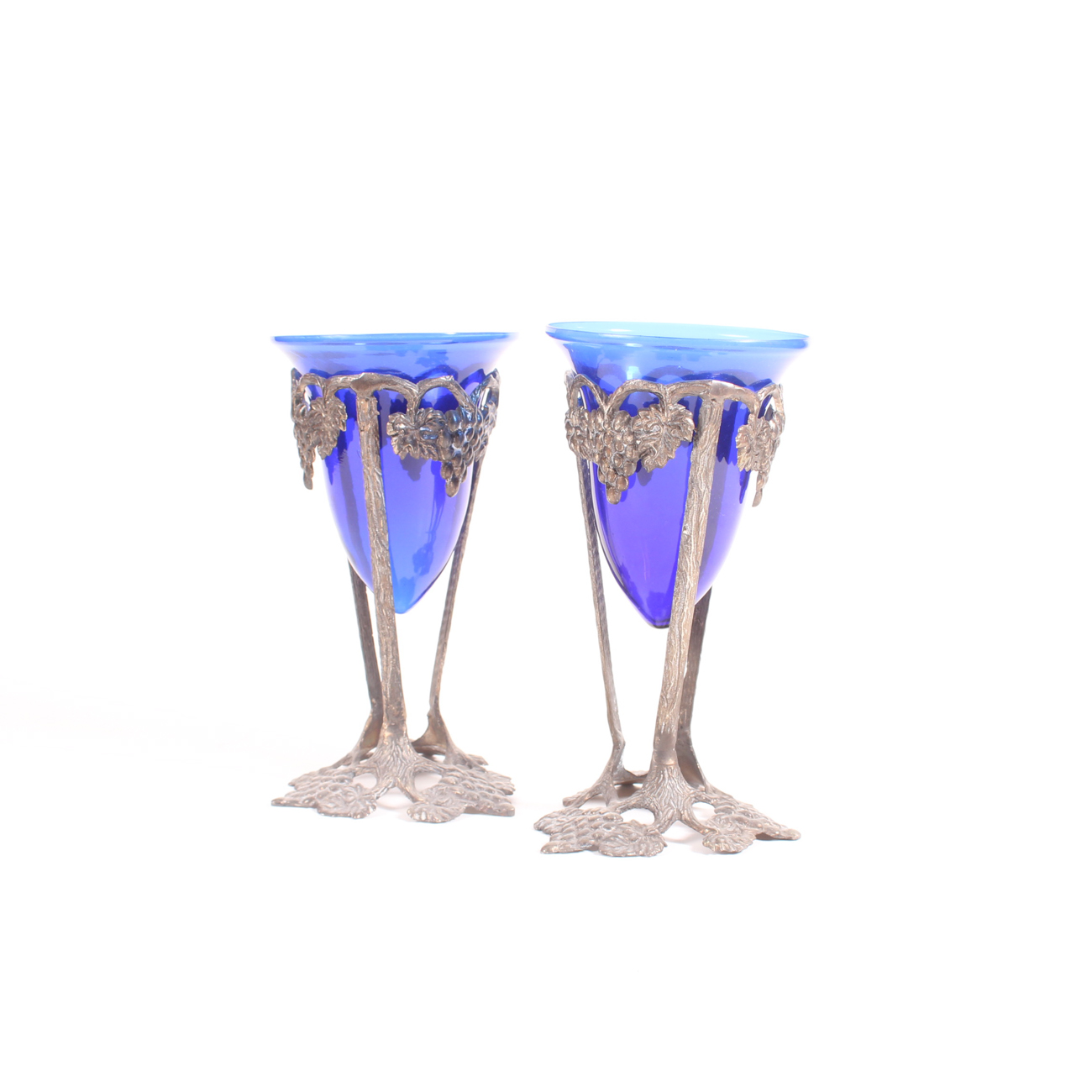 Cobalt Blue Glass and Metal Candle Holders