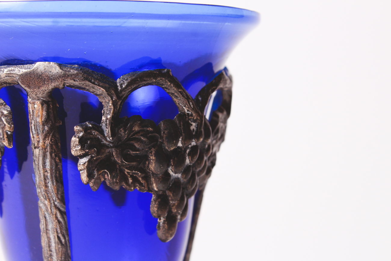 Cobalt Blue Glass and Metal Candle Holders