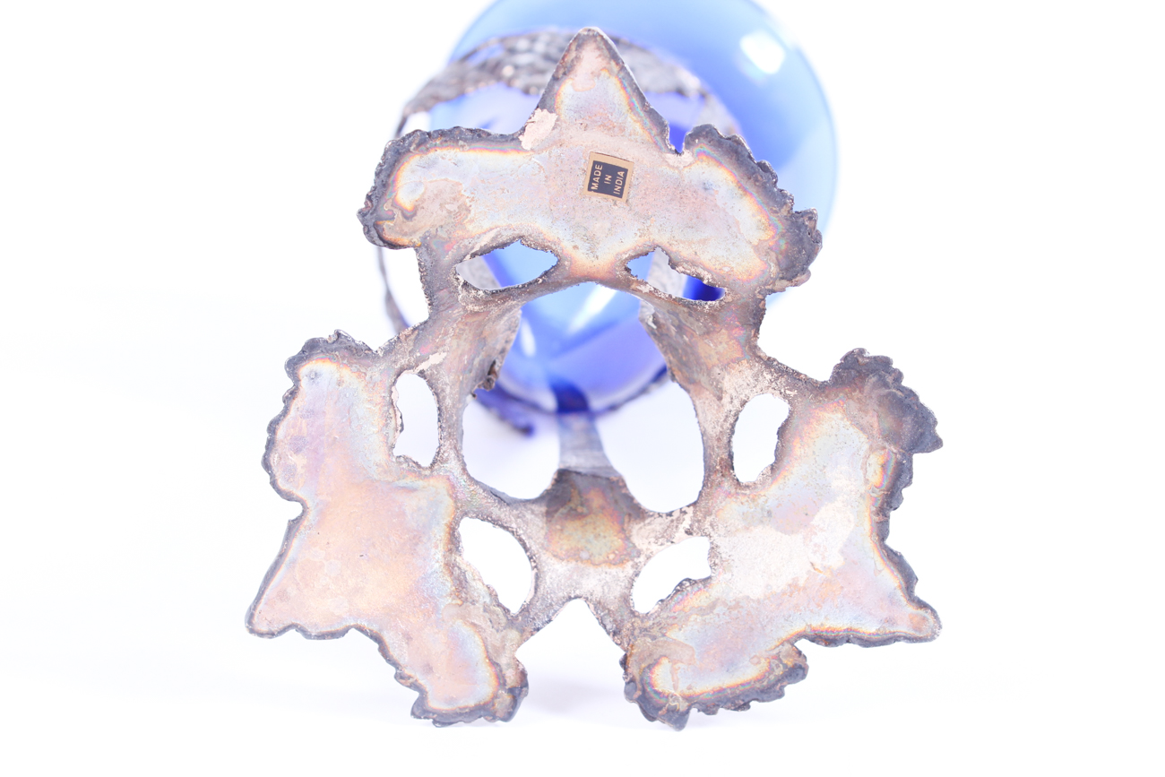 Cobalt Blue Glass and Metal Candle Holders