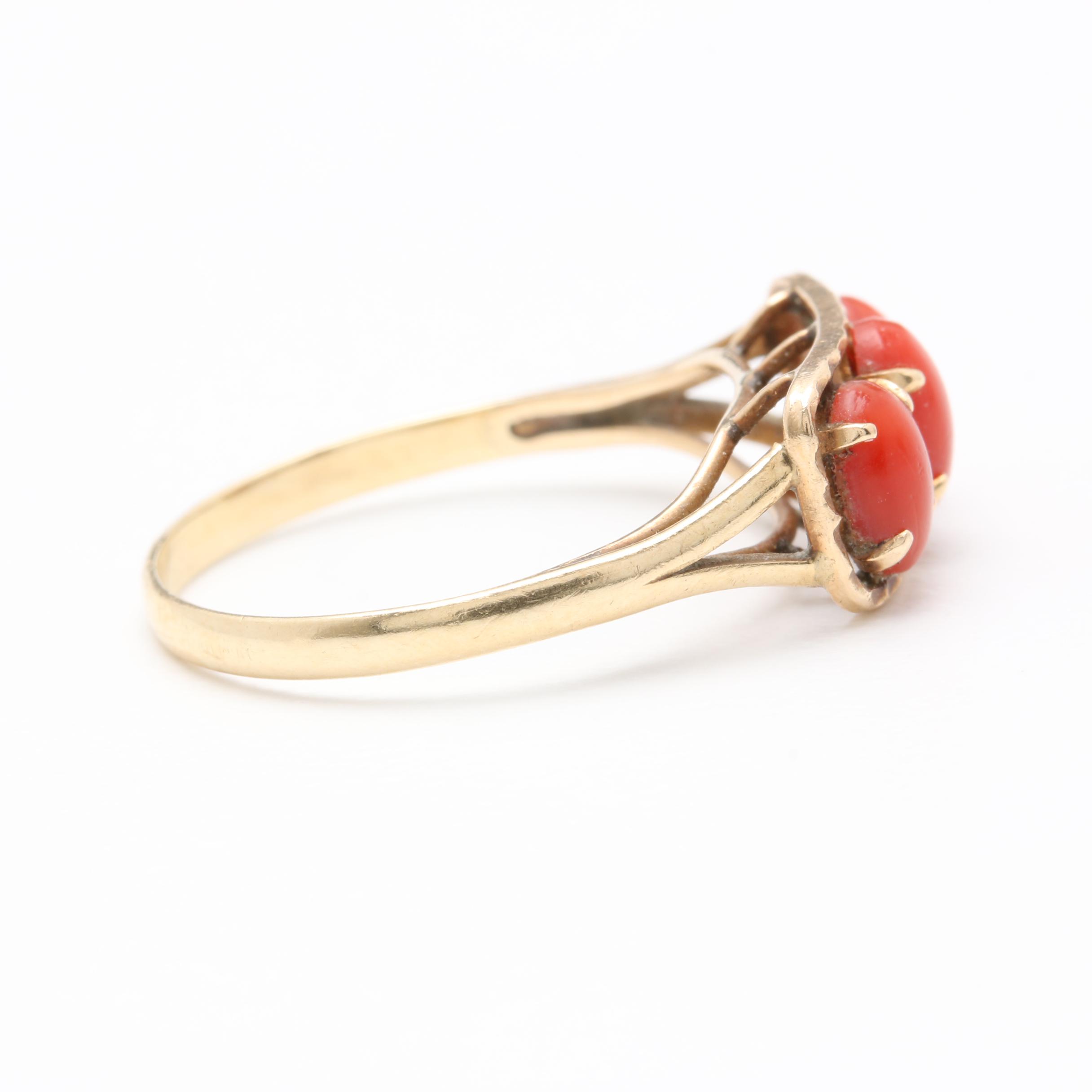 10K Yellow Gold Coral Three-Stone Ring