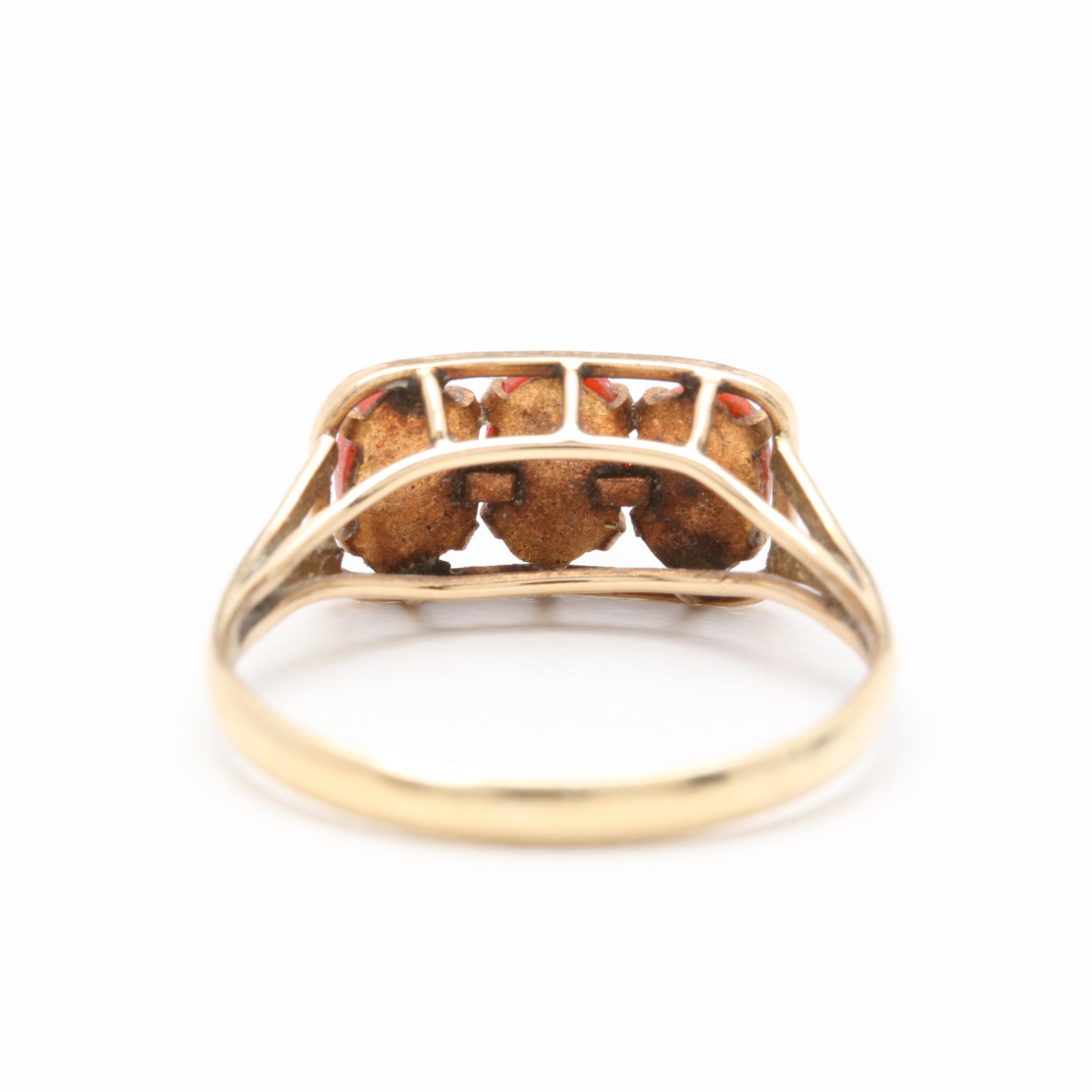 10K Yellow Gold Coral Three-Stone Ring