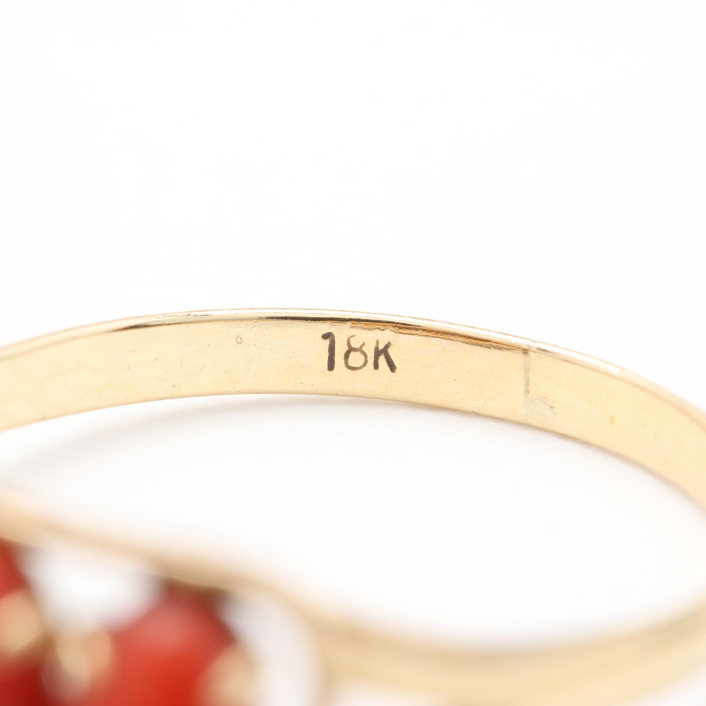 10K Yellow Gold Coral Three-Stone Ring