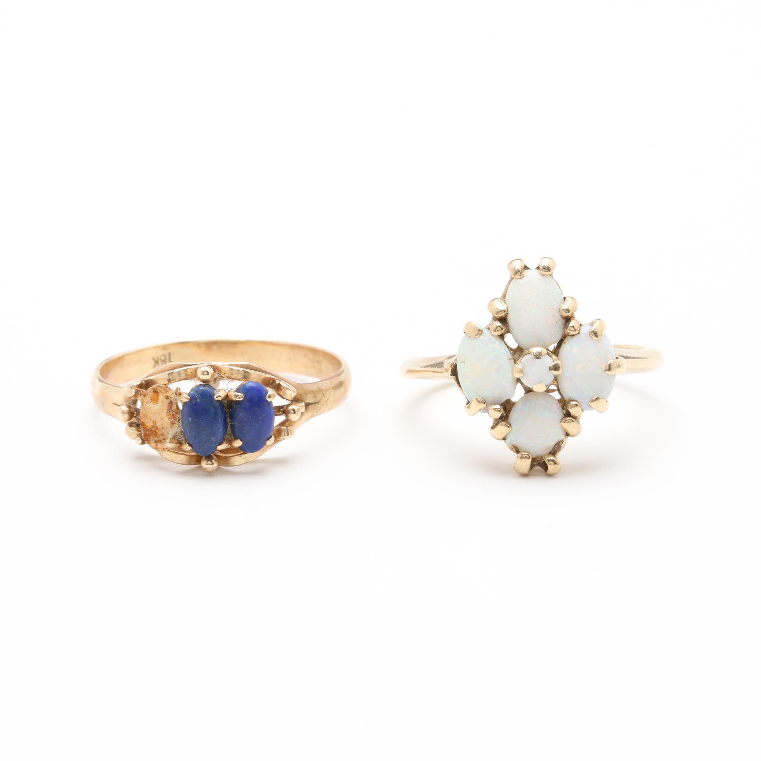 10K Yellow Gold Opal and Lapis Lazuli Rings
