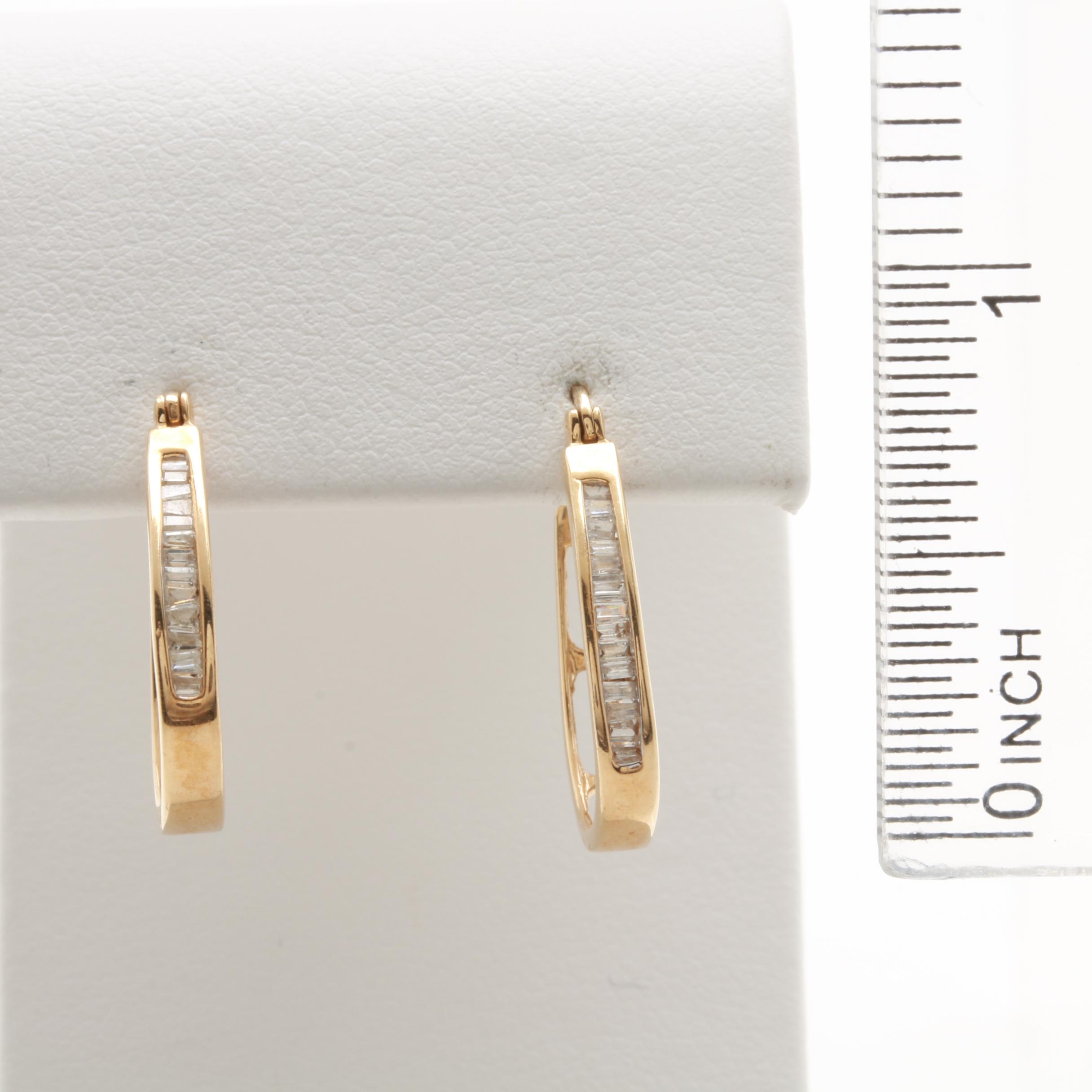 14K Yellow Gold Diamond Channel Hoop Earrings