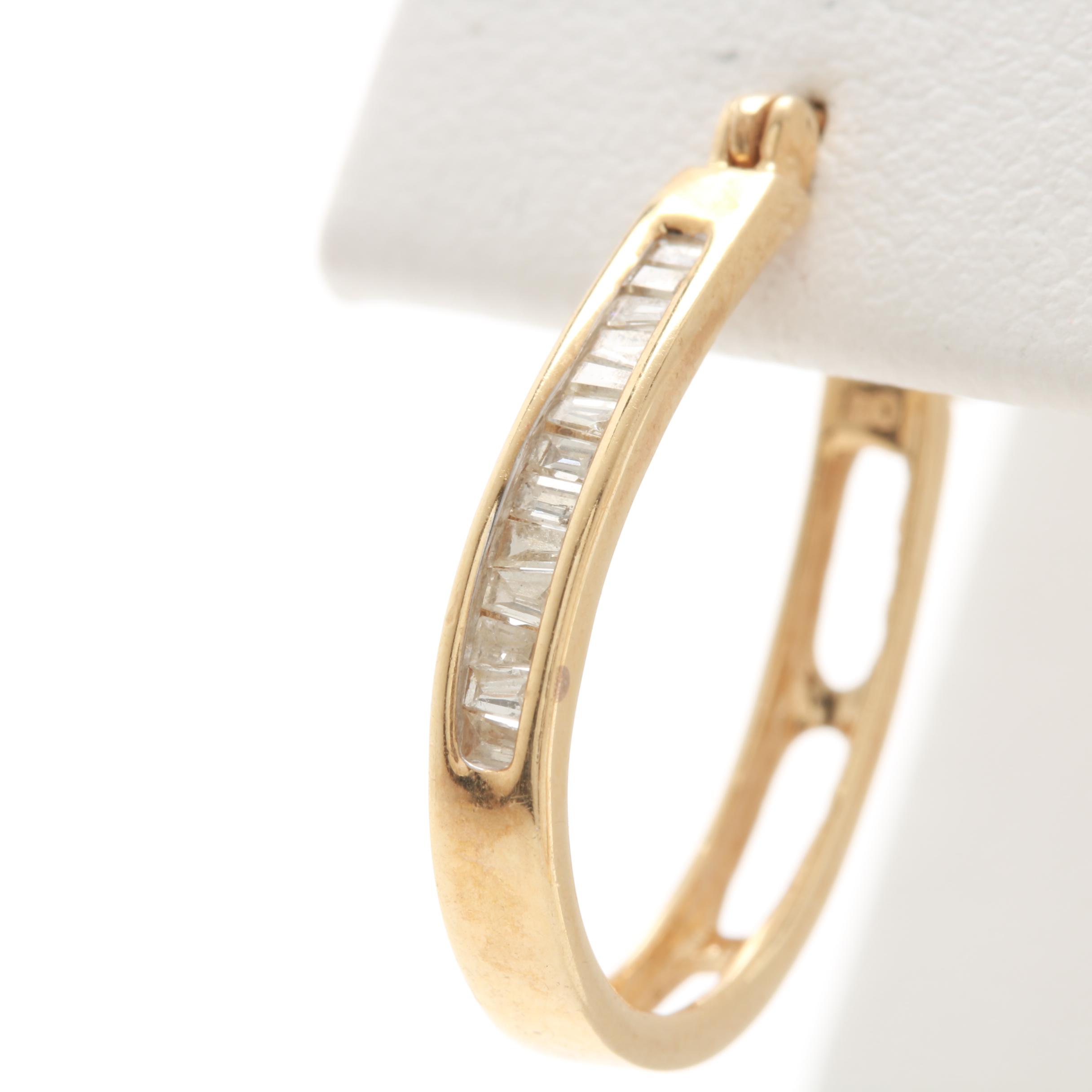 14K Yellow Gold Diamond Channel Hoop Earrings