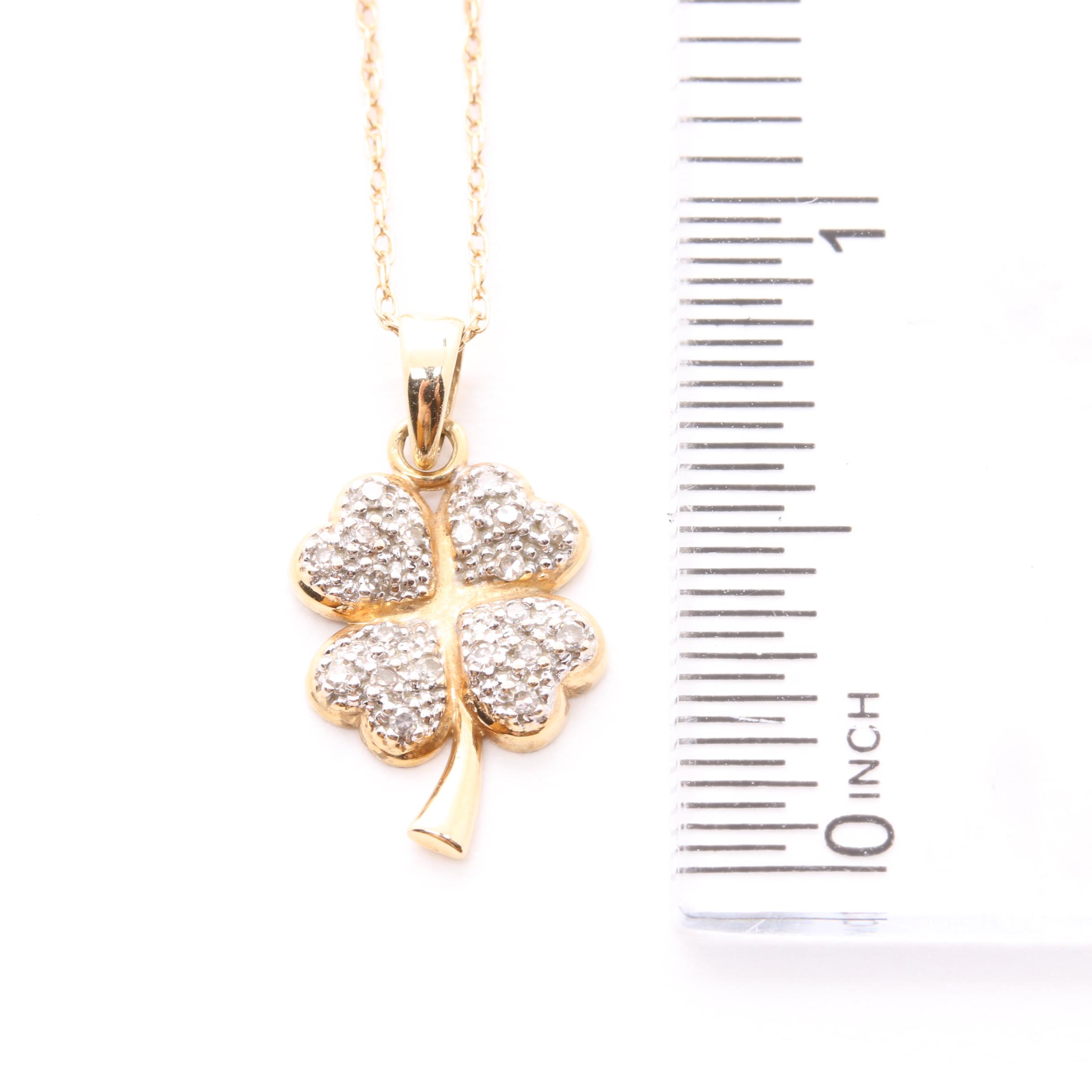 14K Yellow Gold Diamond Four Leaf Clover Necklace