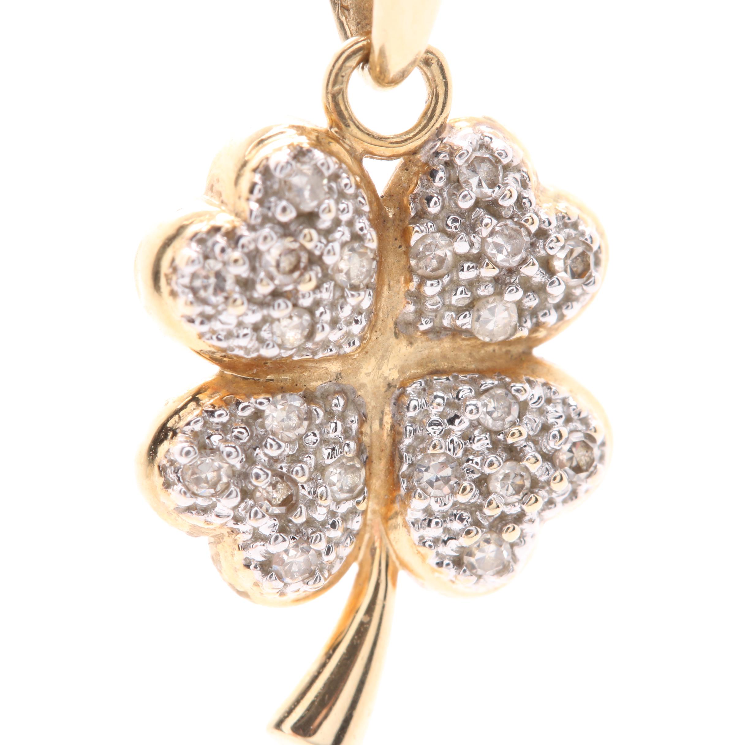 14K Yellow Gold Diamond Four Leaf Clover Necklace