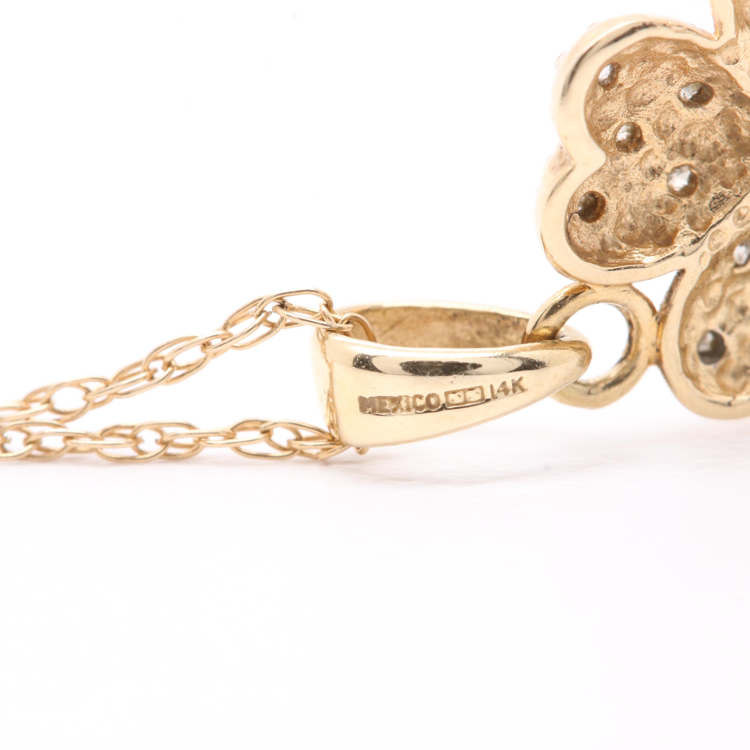 14K Yellow Gold Diamond Four Leaf Clover Necklace