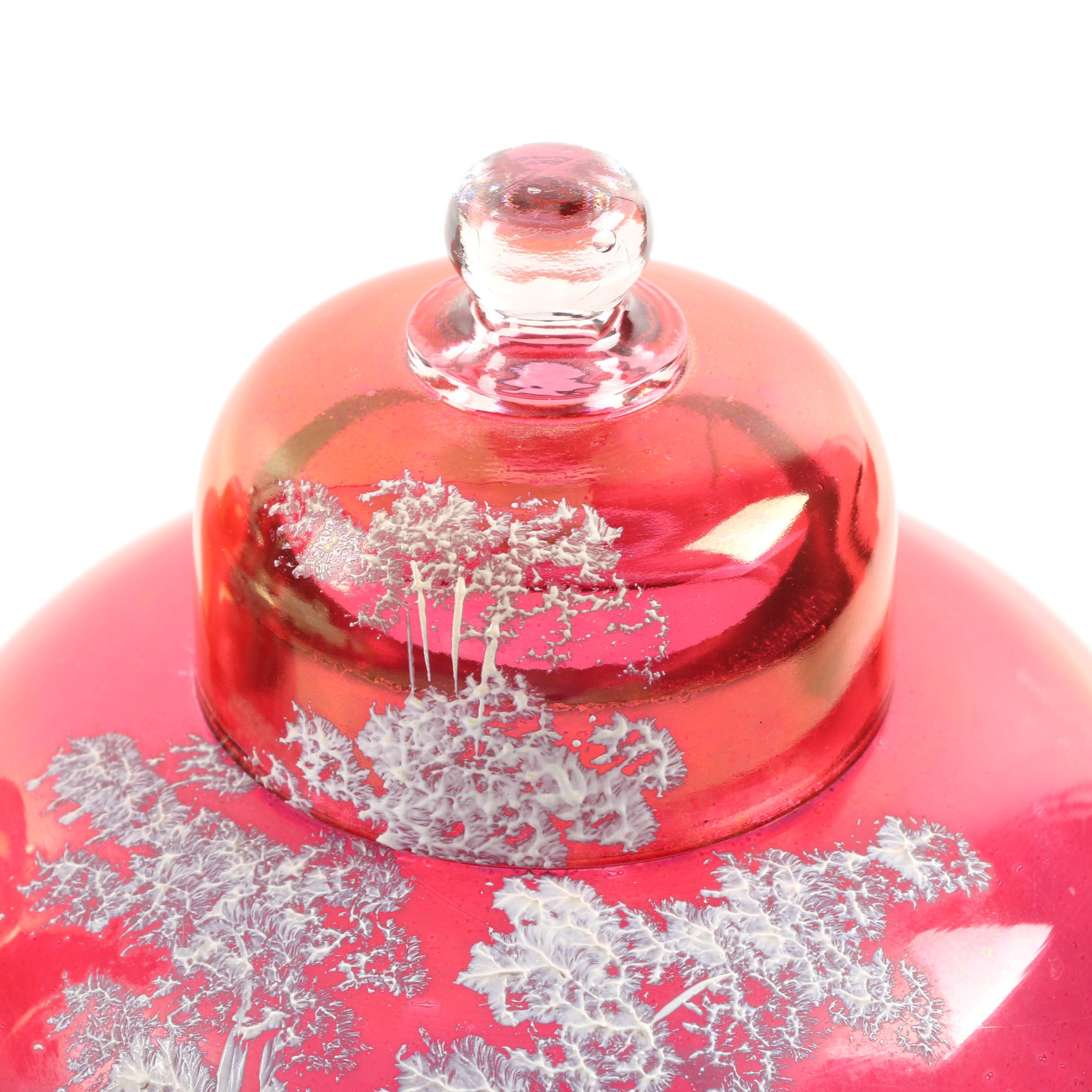 Mary Gregory Style Cranberry Flash Glass Covered Ginger Jars