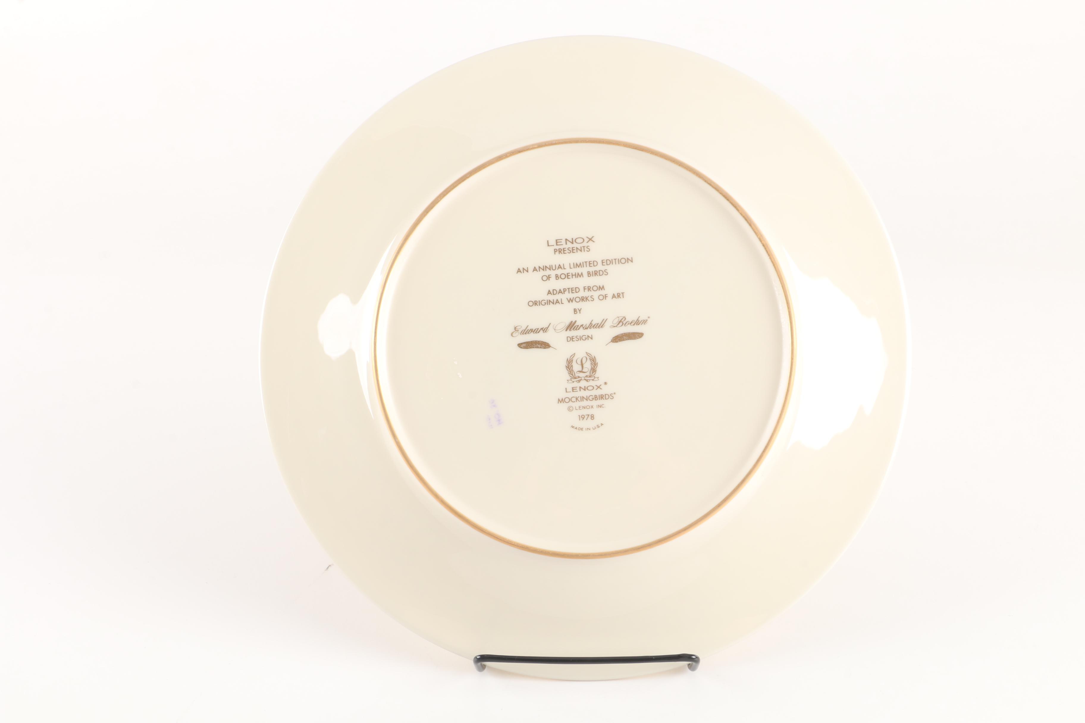 1978 Lenox Limited Edition "Boehm Birds" Porcelain Mockingbirds Plate