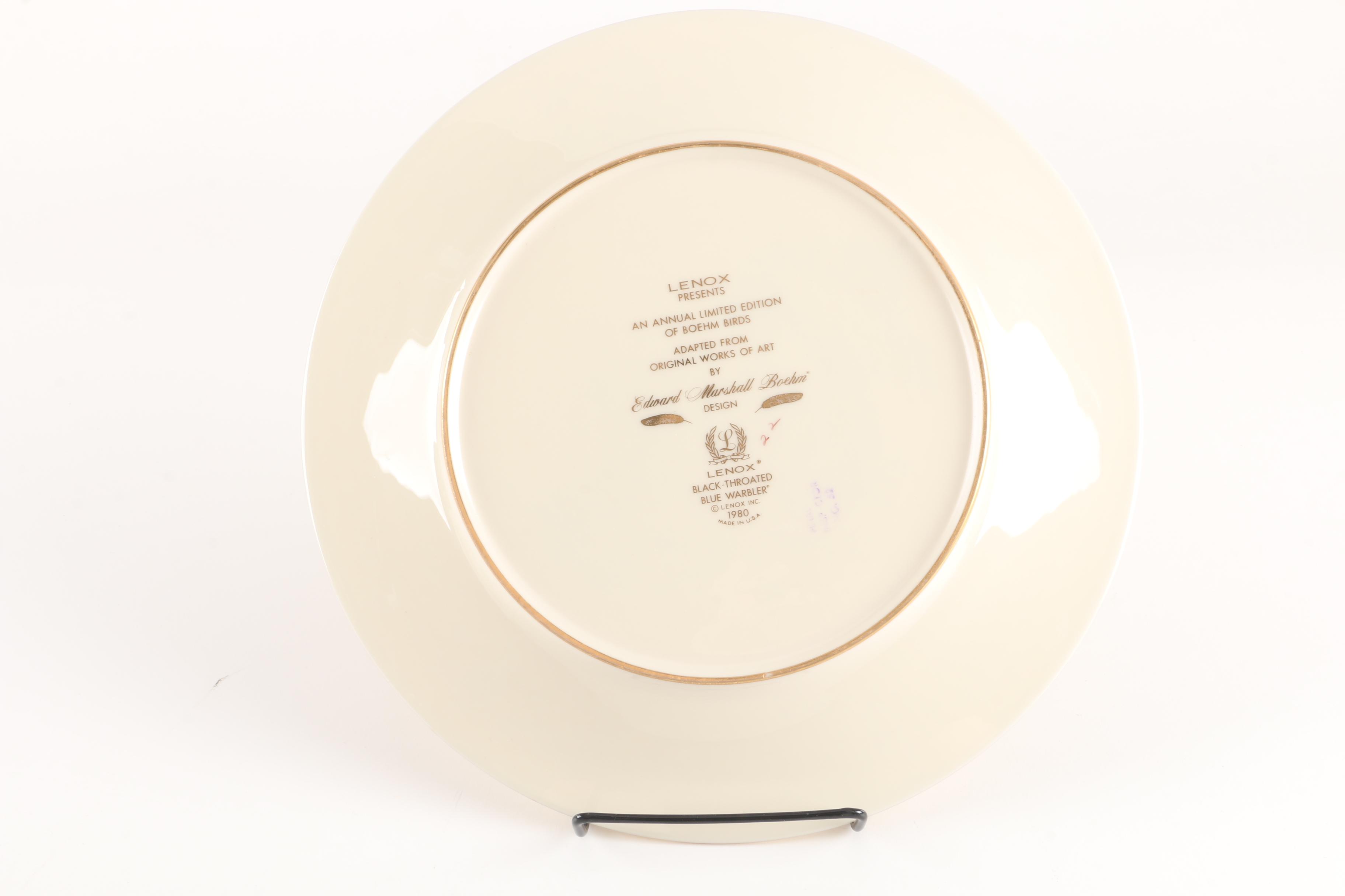 1980 Lenox "Boehm Birds" Porcelain Black-Throated Blue Warblers Plate