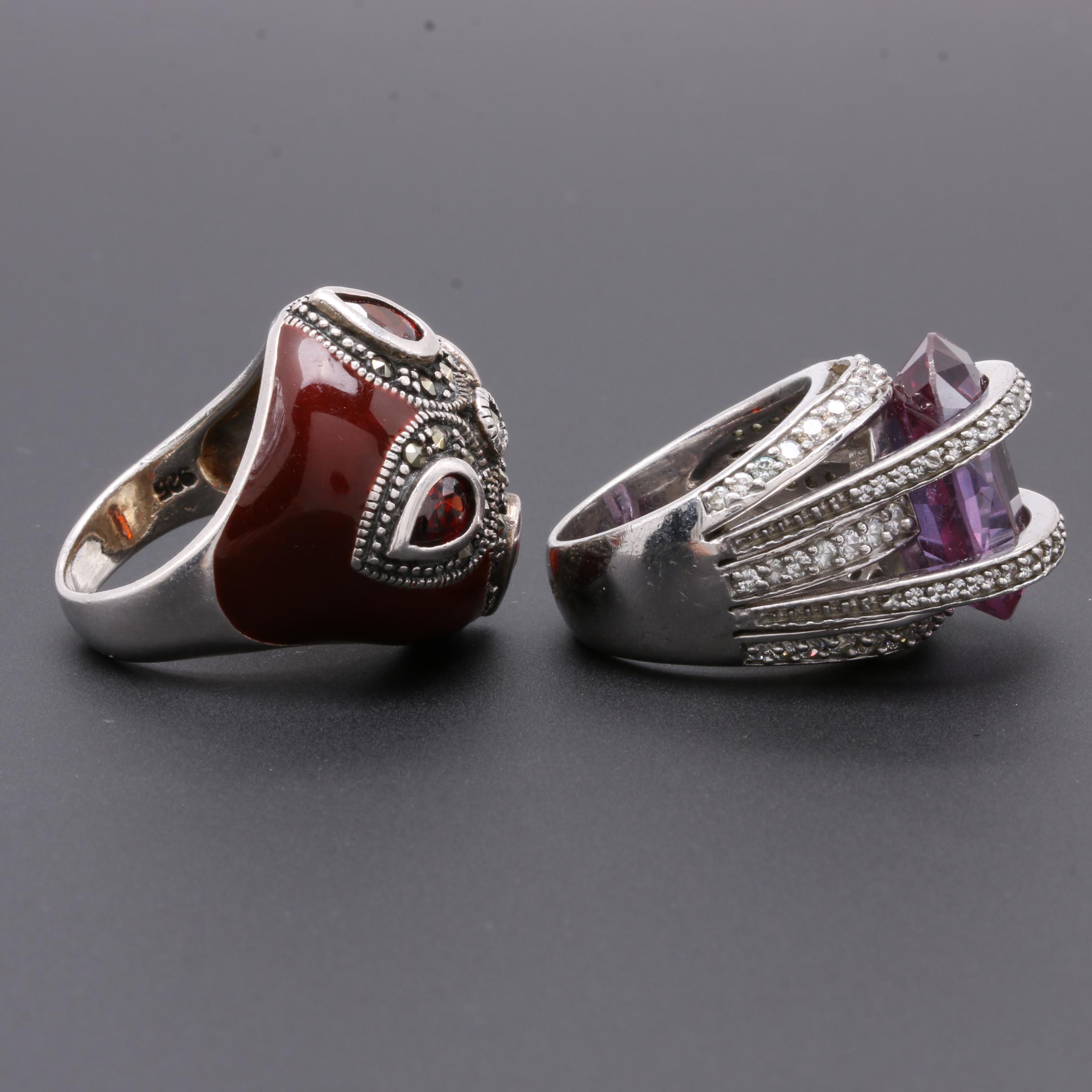 Assorted Sterling Silver Jewelry Featuring Garnet and Cultured Pearl