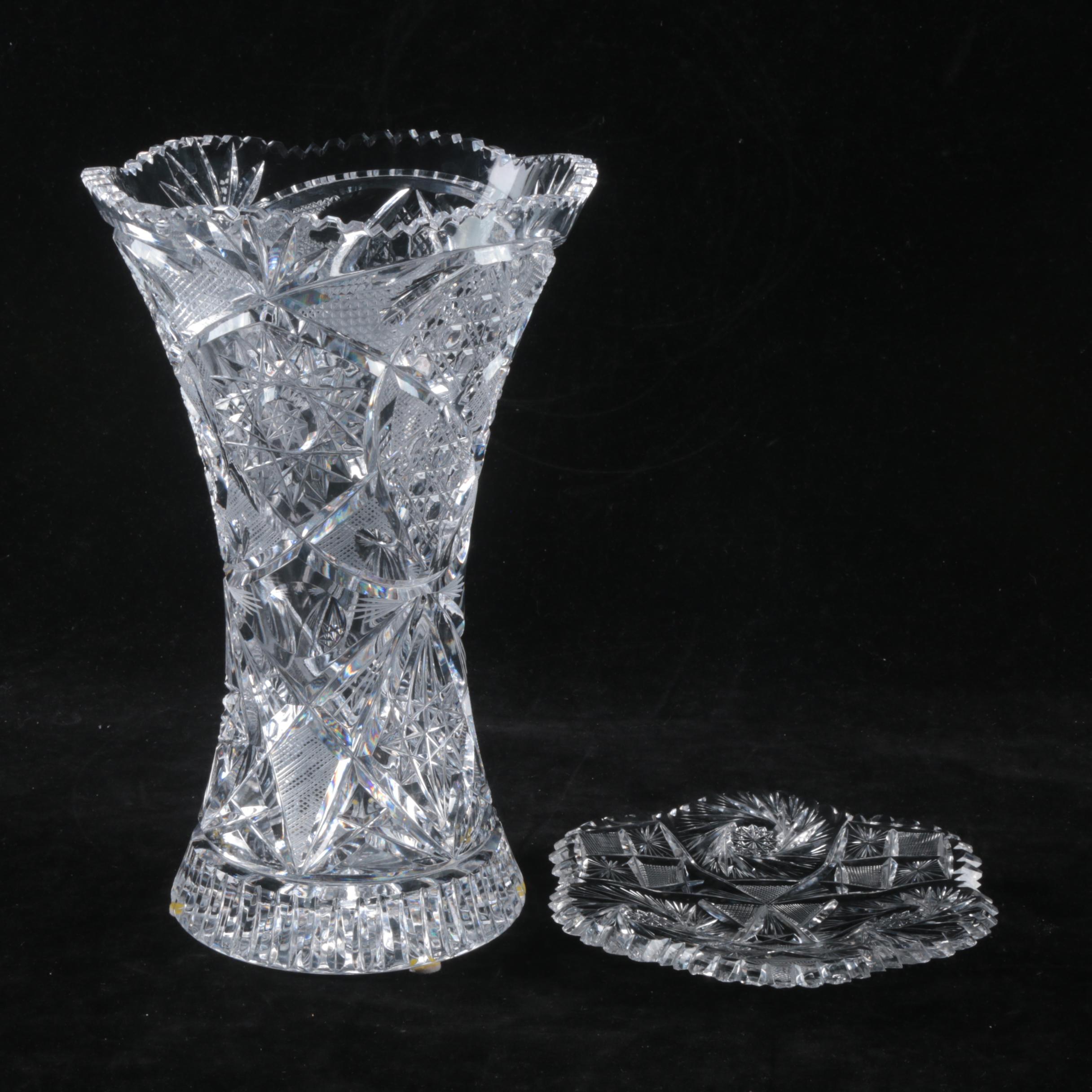 Hand-Cut Crystal Vase and Dish
