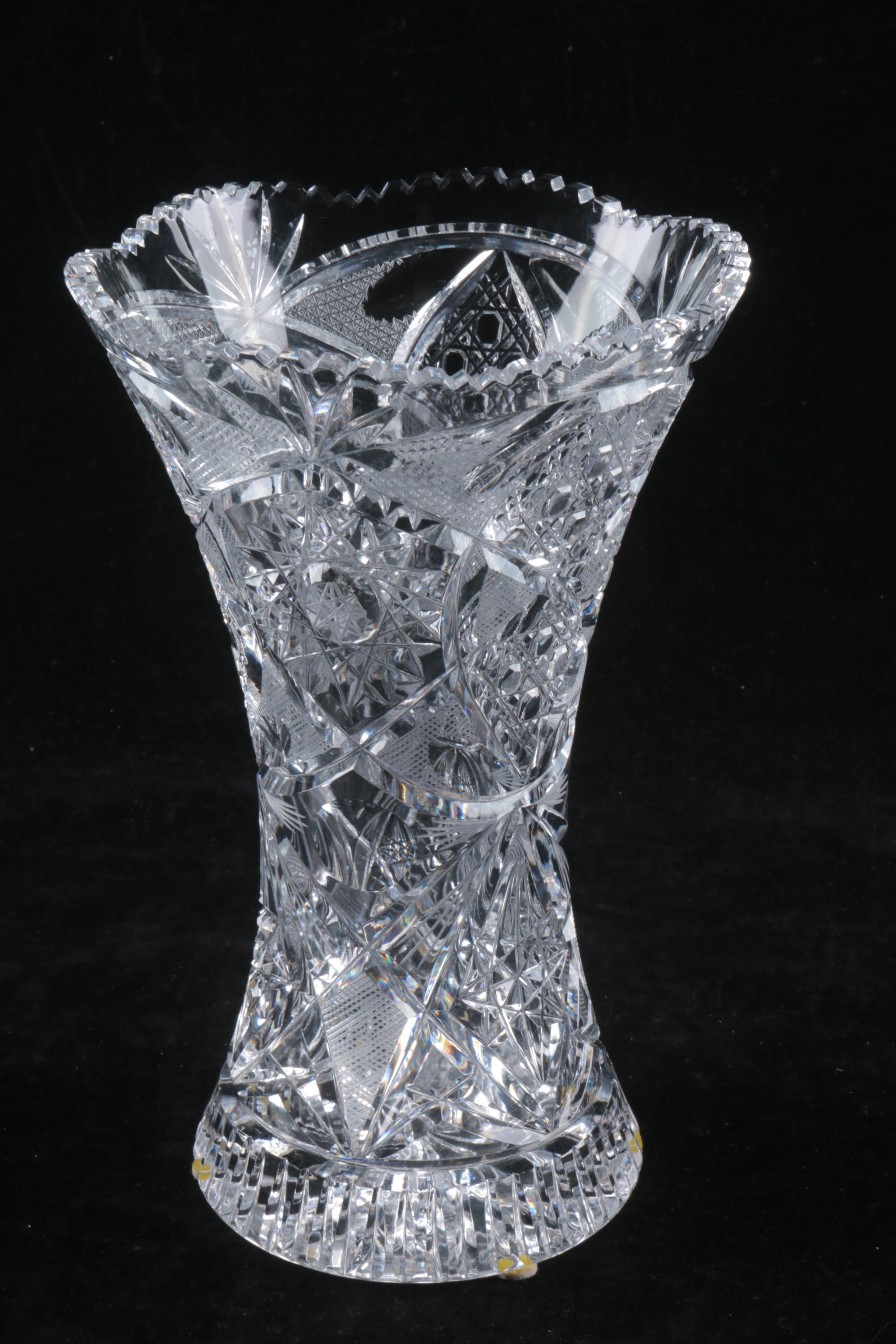 Hand-Cut Crystal Vase and Dish