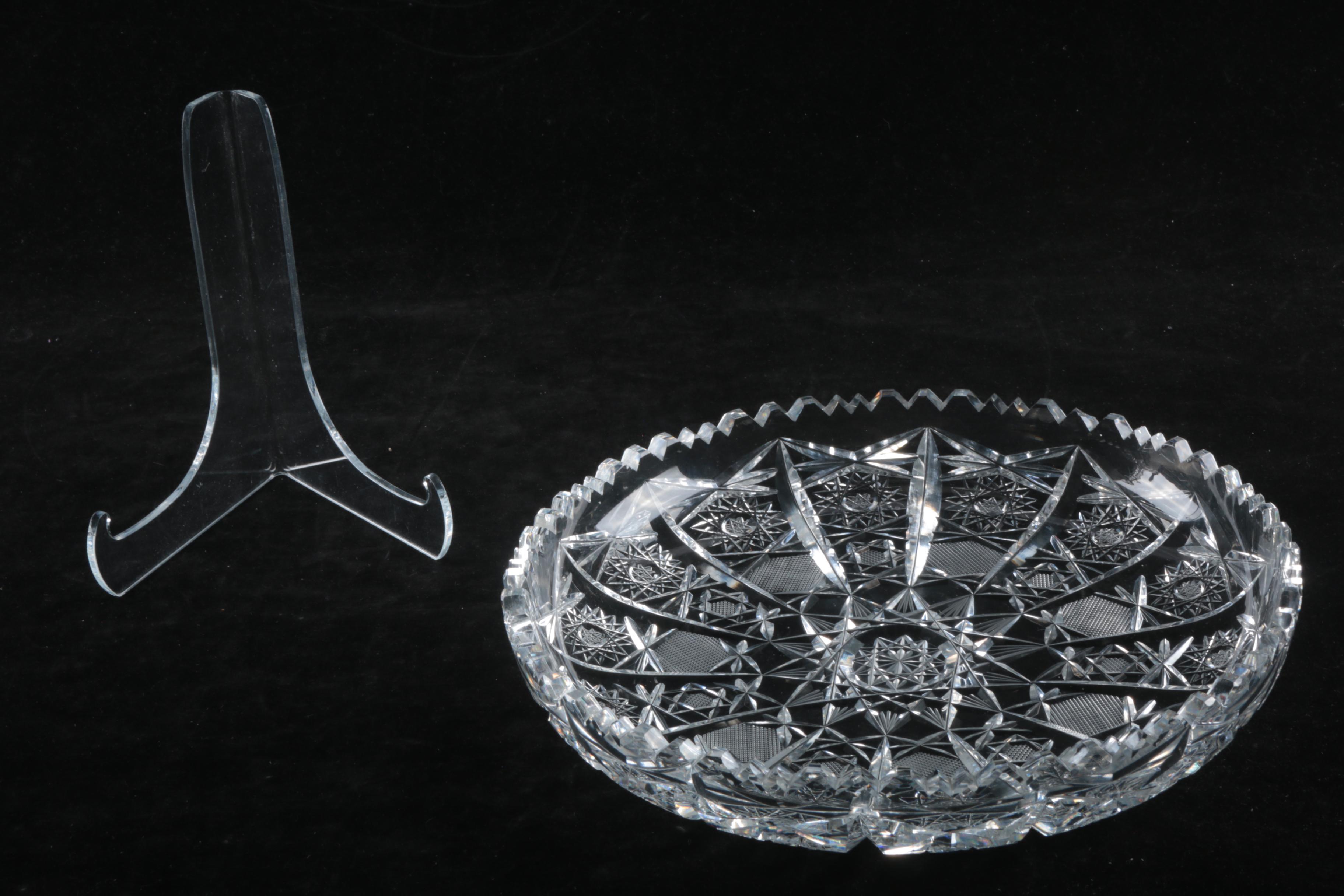 Antique American Brilliant Period Cut Glass Decanter with Cut Glass Bowl