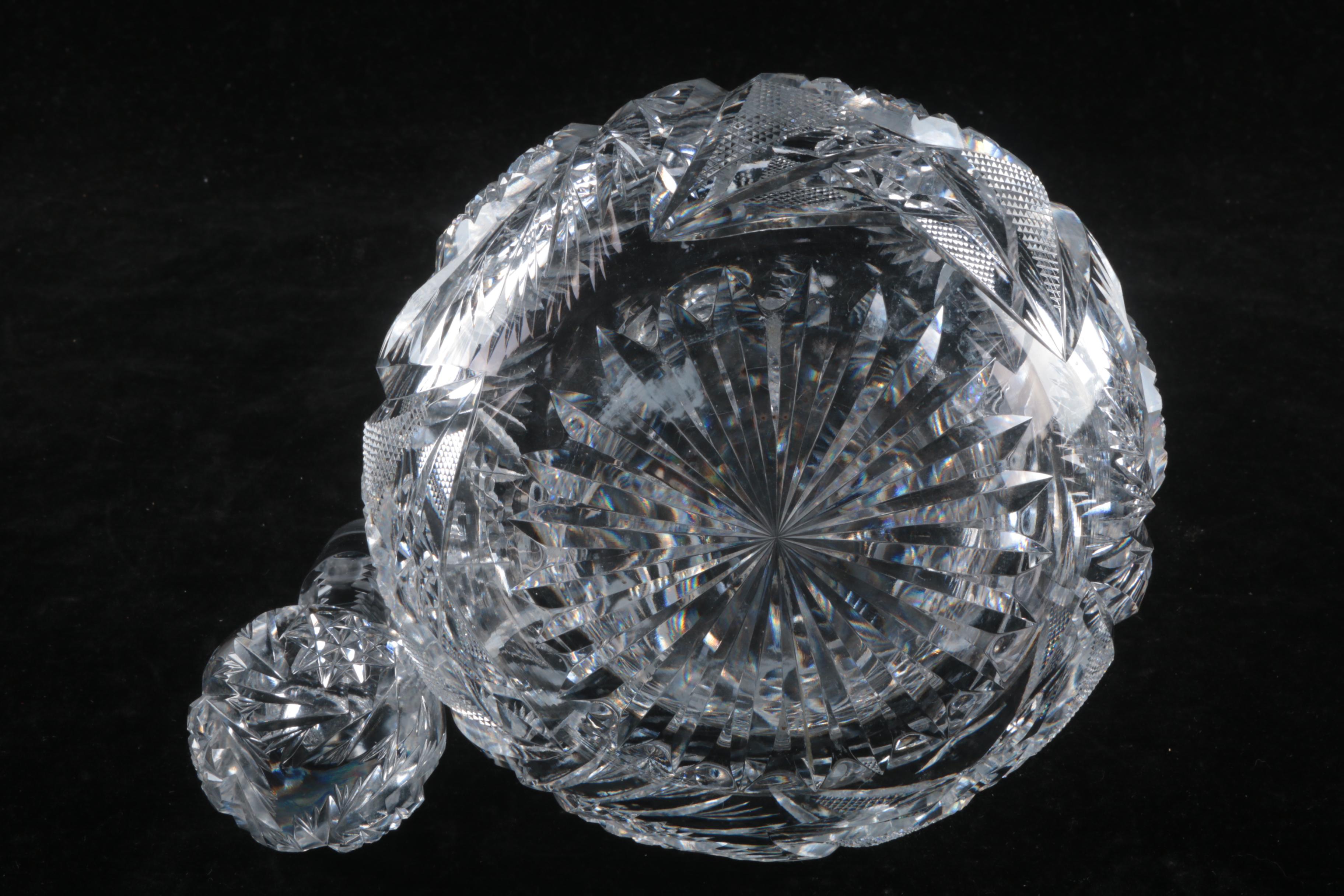 Antique American Brilliant Period Cut Glass Decanter with Cut Glass Bowl