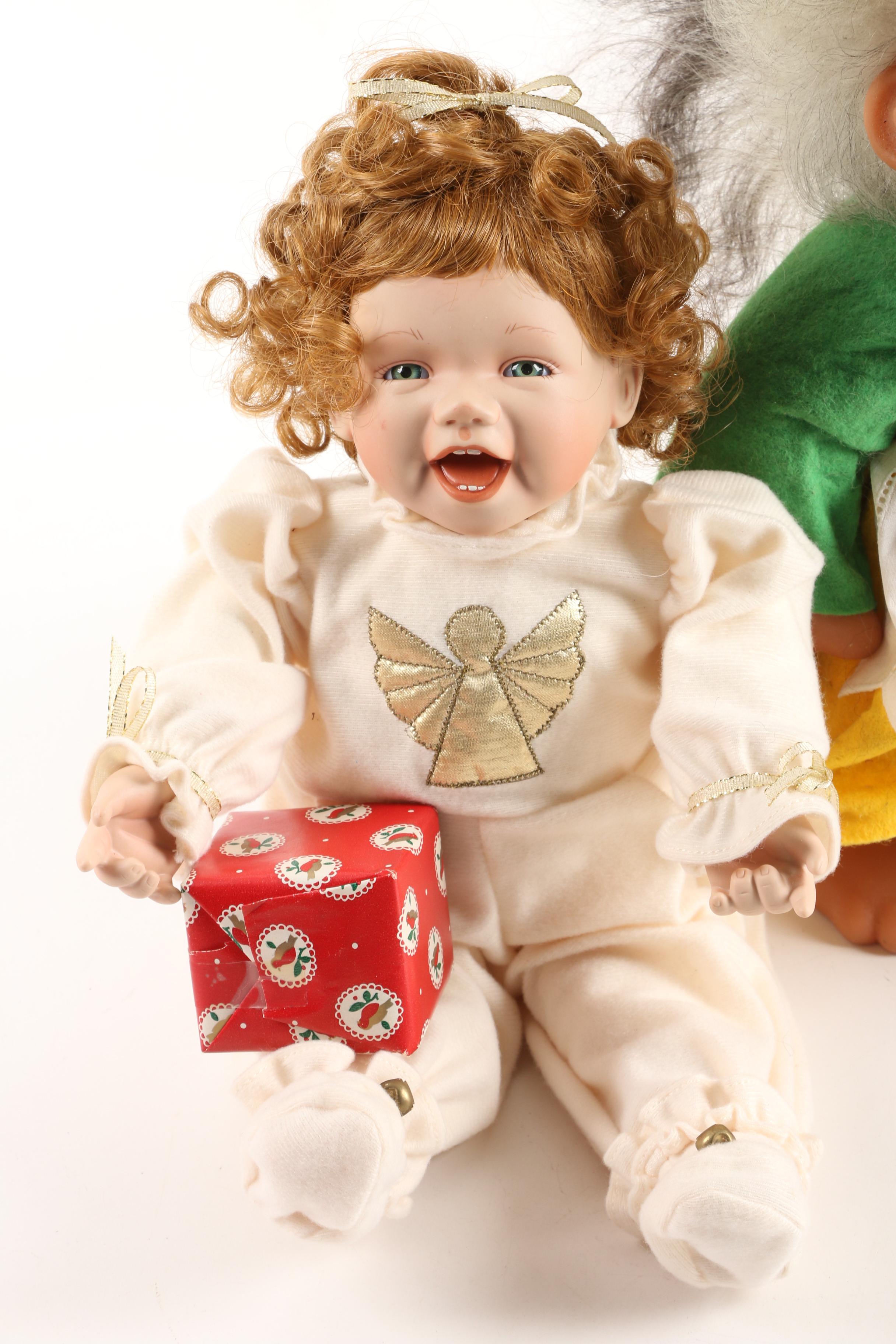 Ashton-Drake "My First Christmas" Porcelain Doll and Norfin "Grandma" Troll