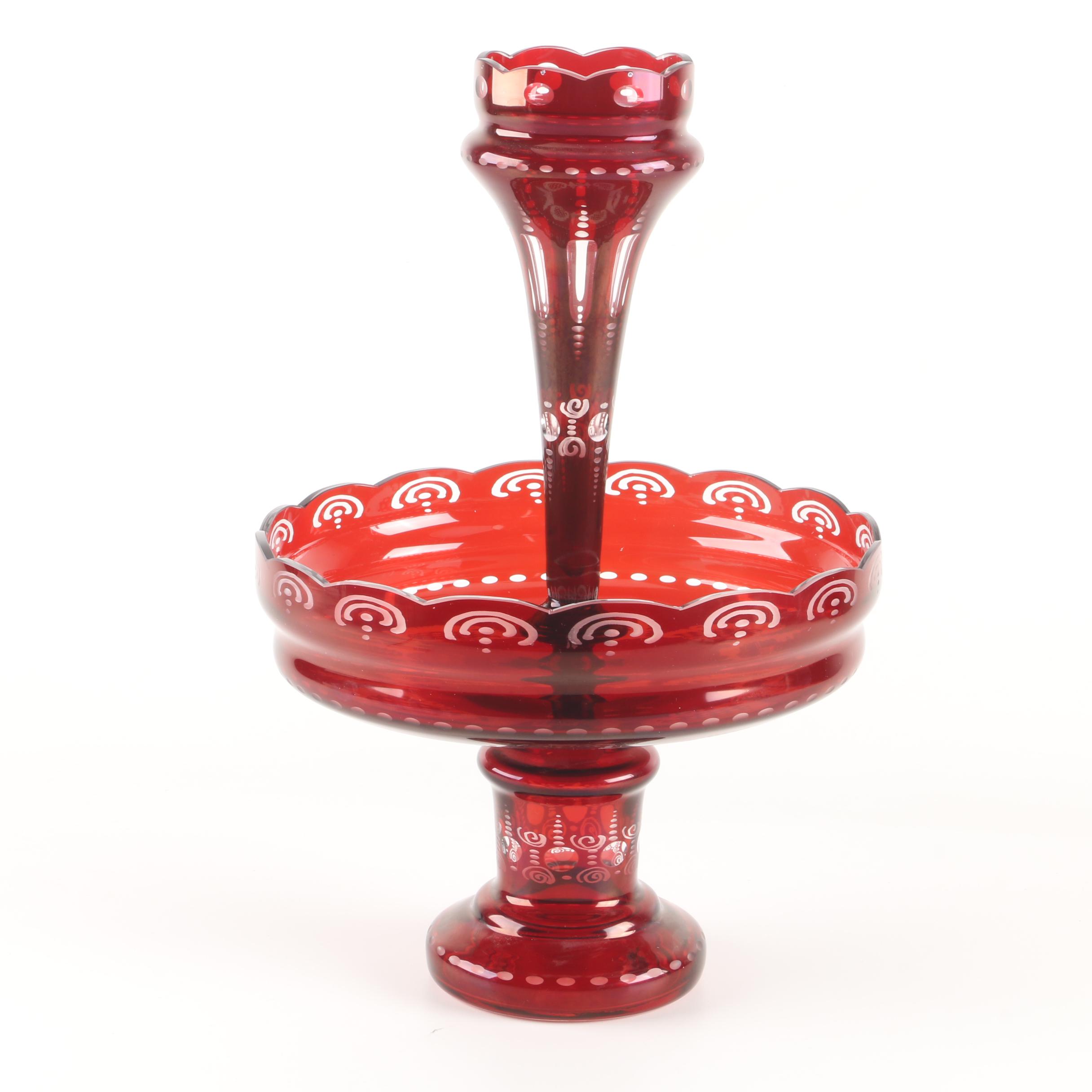 Egermann Bohemian Engraved Ruby Flashed Glass Epergne