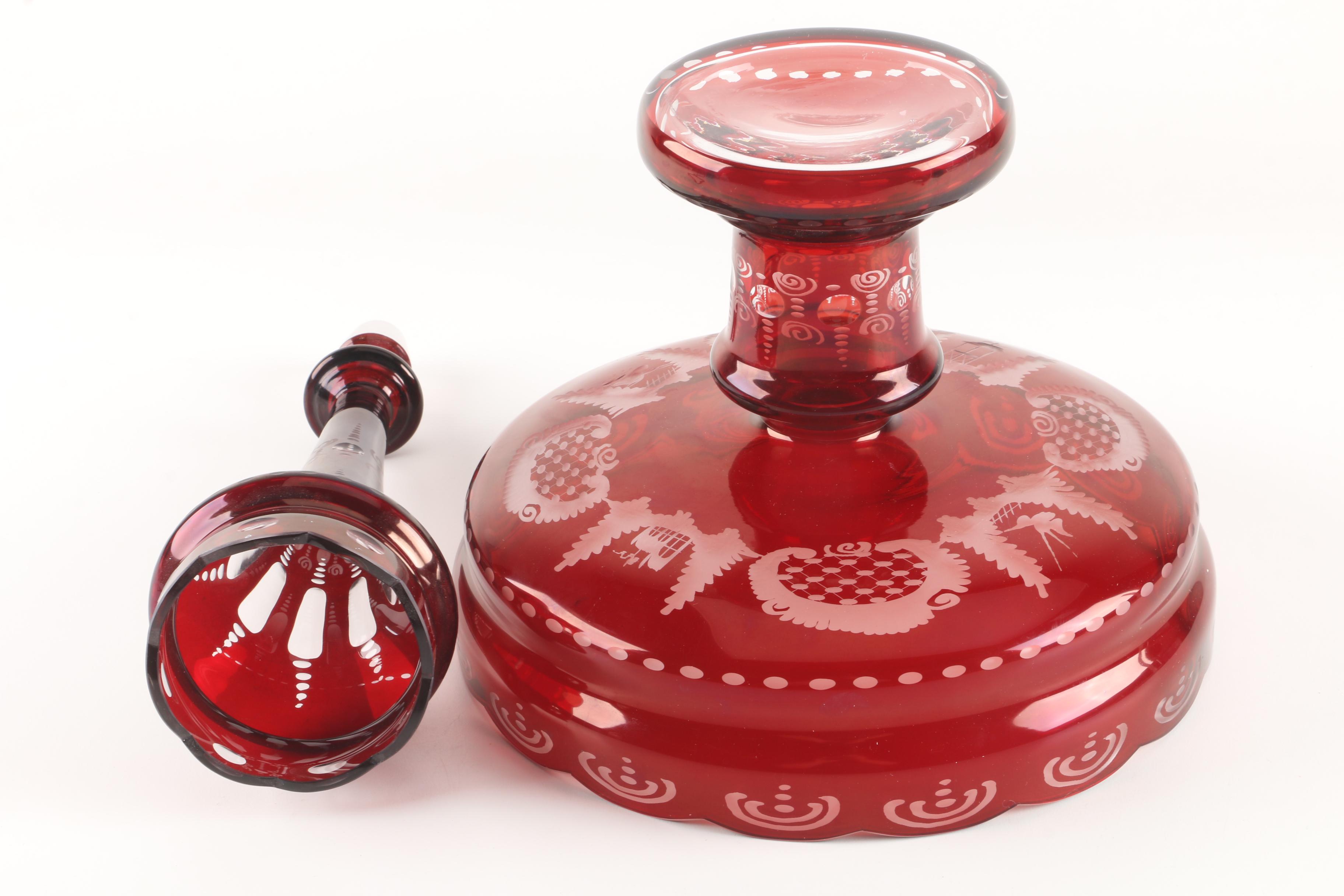 Egermann Bohemian Engraved Ruby Flashed Glass Epergne
