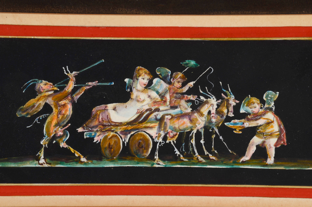 Antonio Francione Vintage Watercolor Painting after Pompeii Fresco "Bacchus"