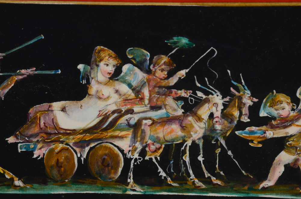 Antonio Francione Vintage Watercolor Painting after Pompeii Fresco "Bacchus"