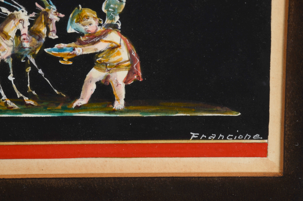 Antonio Francione Vintage Watercolor Painting after Pompeii Fresco "Bacchus"